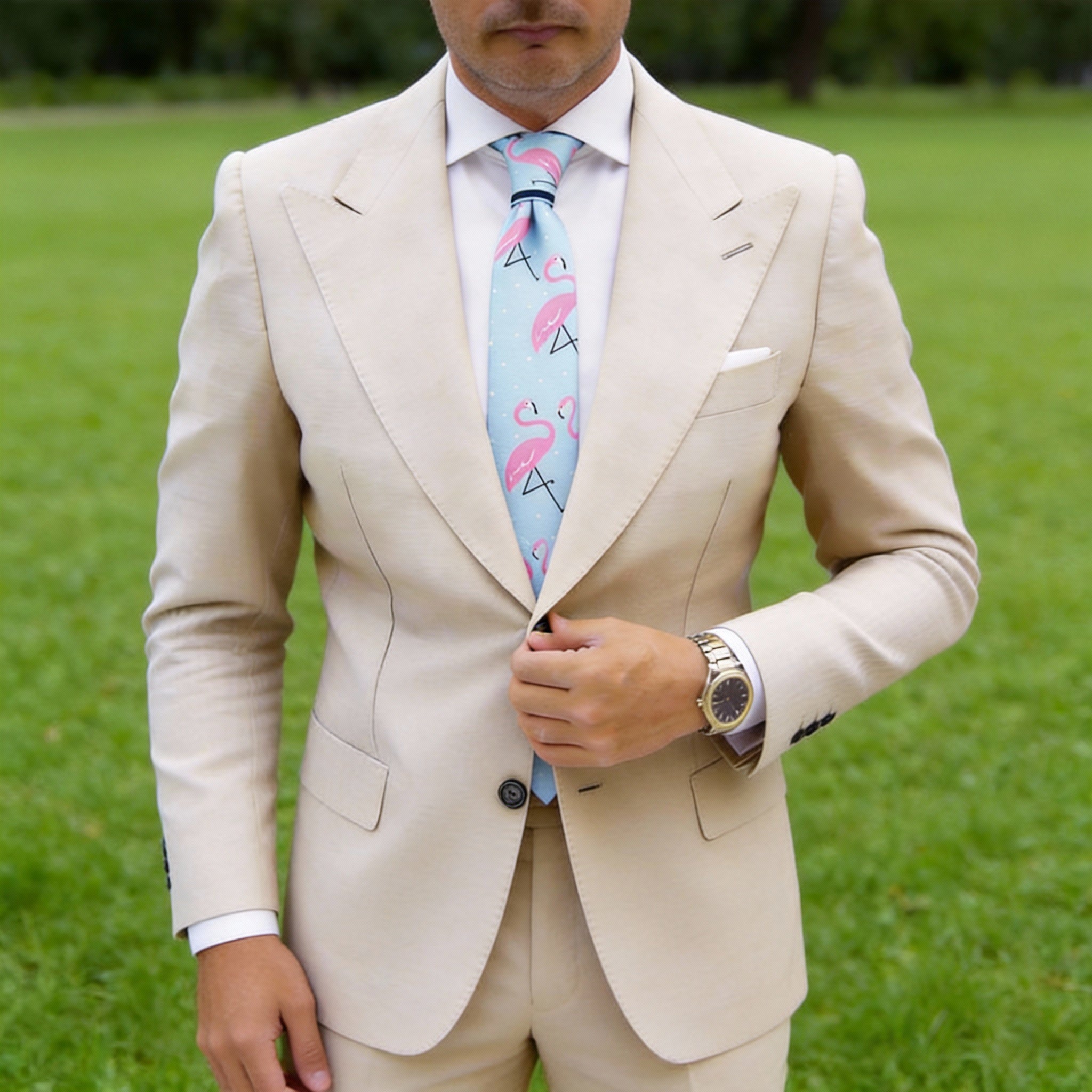 Light Blue with Pink Flamingos Necktie