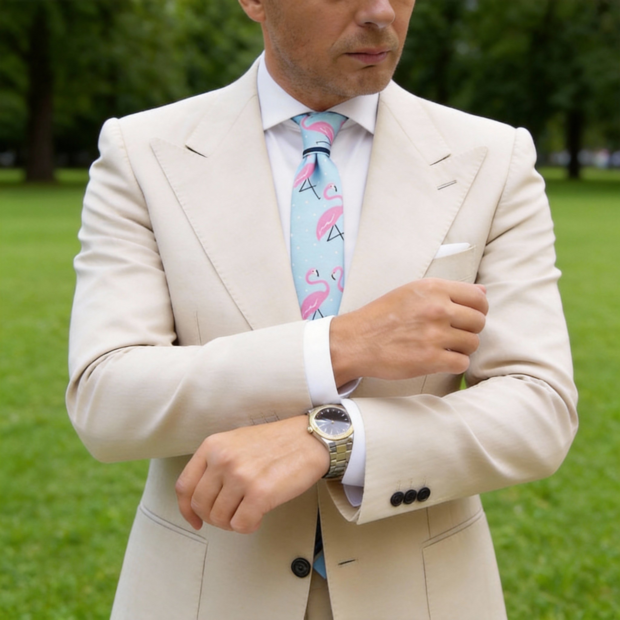 Light Blue with Pink Flamingos Necktie