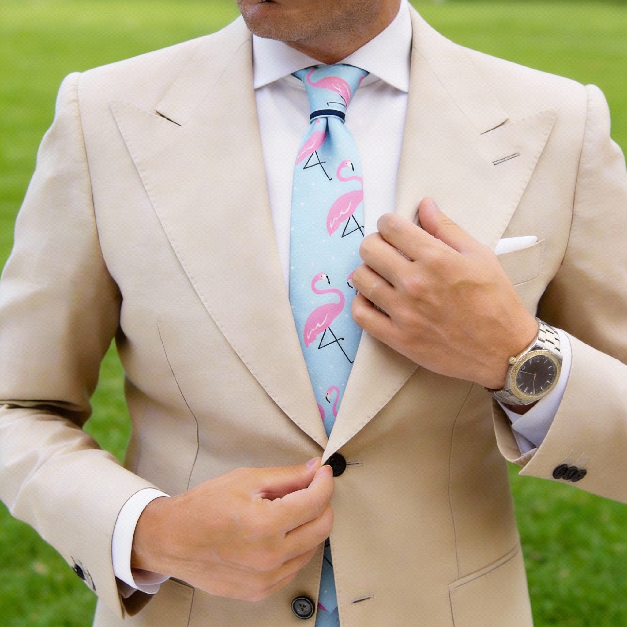 Light Blue with Pink Flamingos Necktie