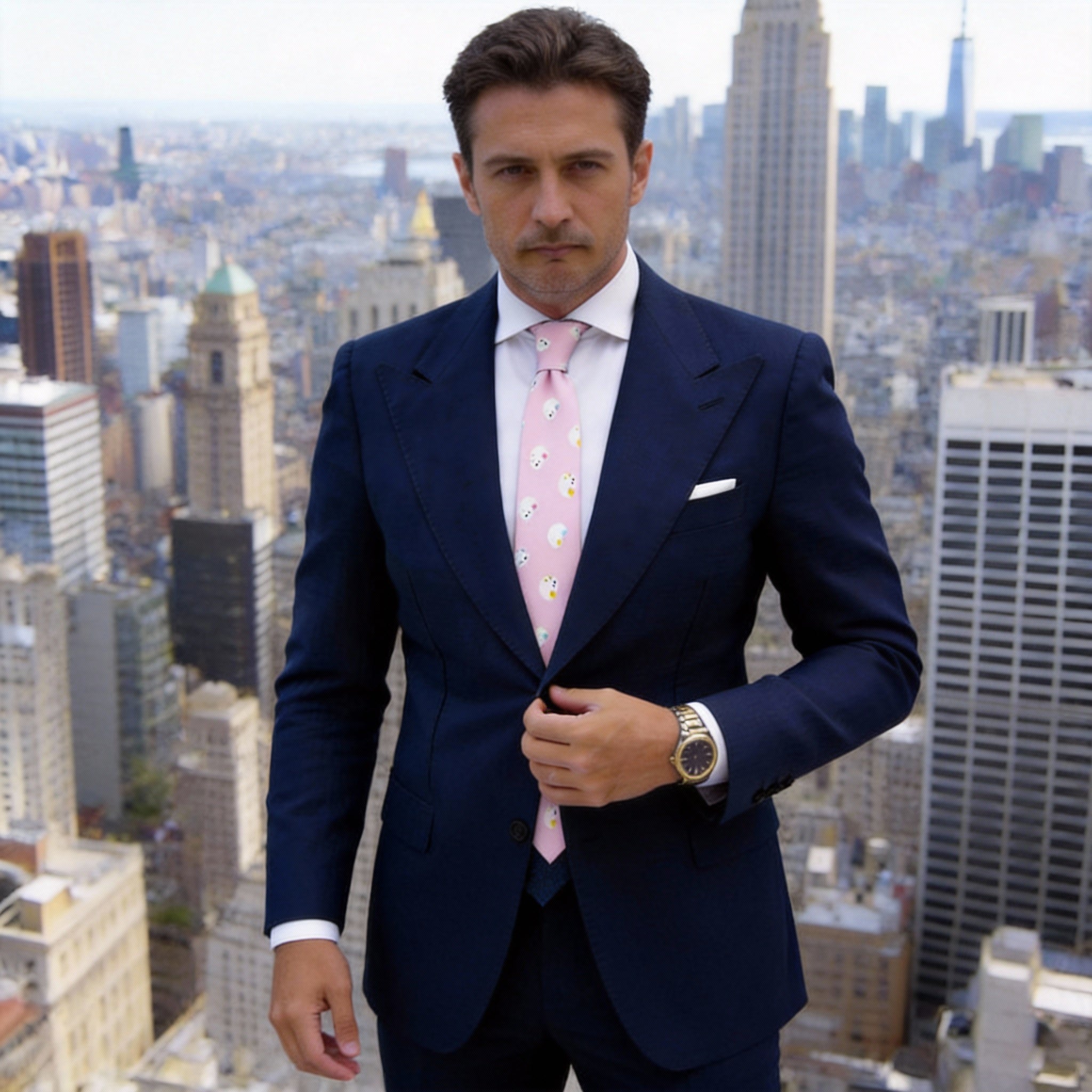 Pink with White Cartoon Animal Head Necktie