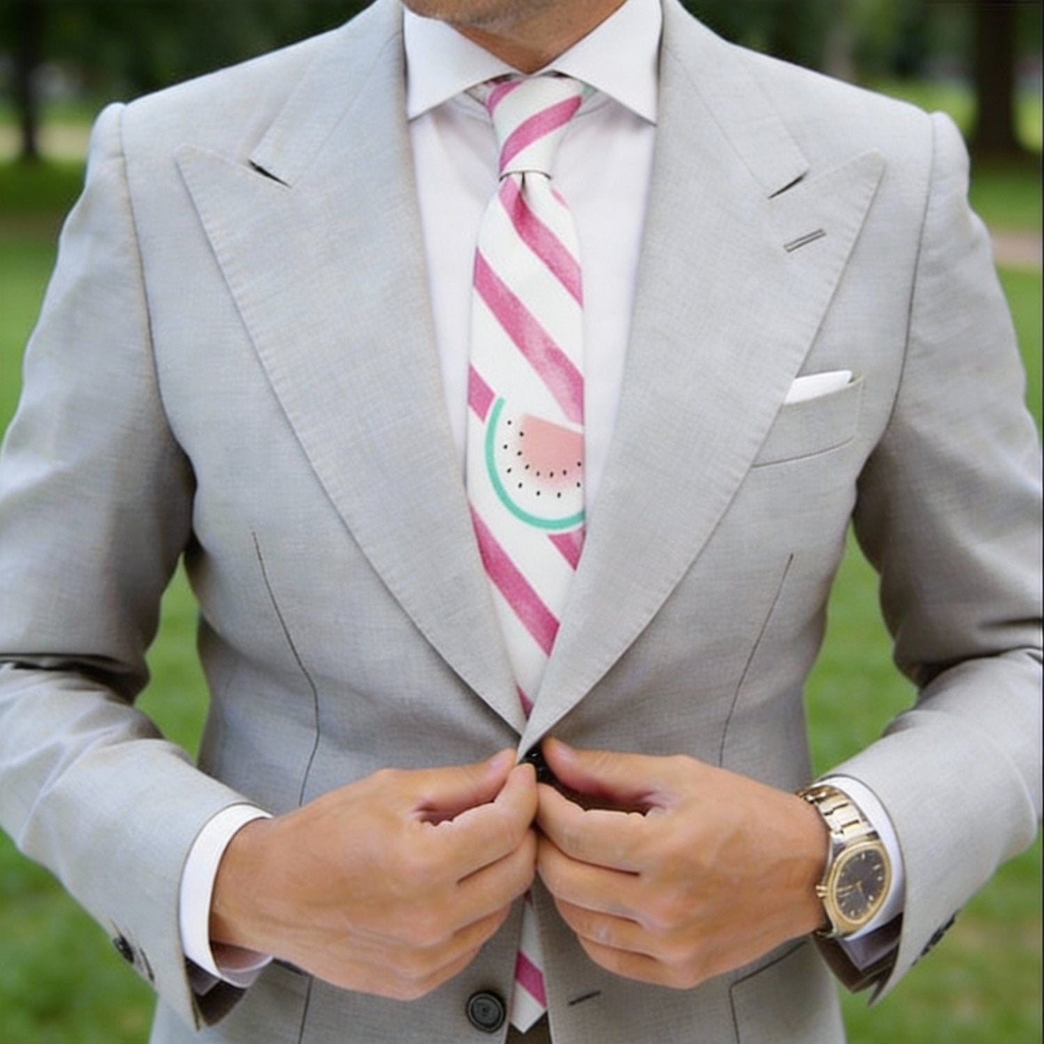 White With Pink Watermelon & Stripes Necktie
