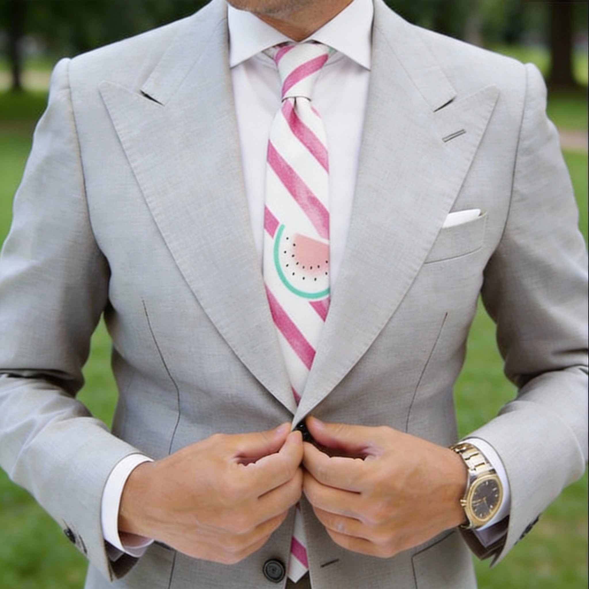 White With Pink Watermelon & Stripes Necktie