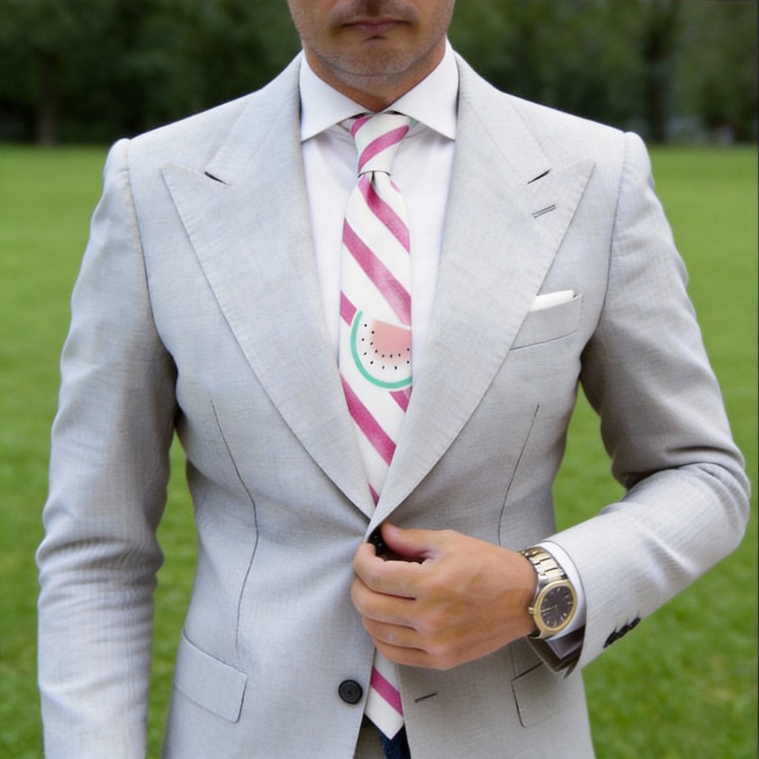 White With Pink Watermelon & Stripes Necktie