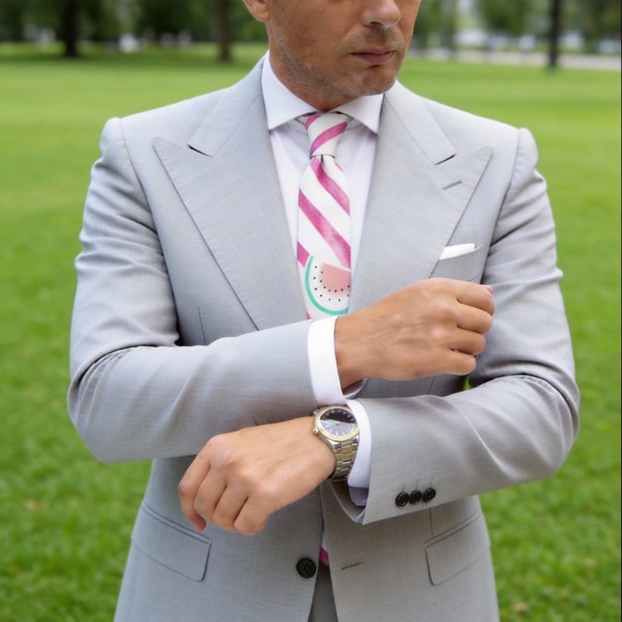 White With Pink Watermelon & Stripes Necktie