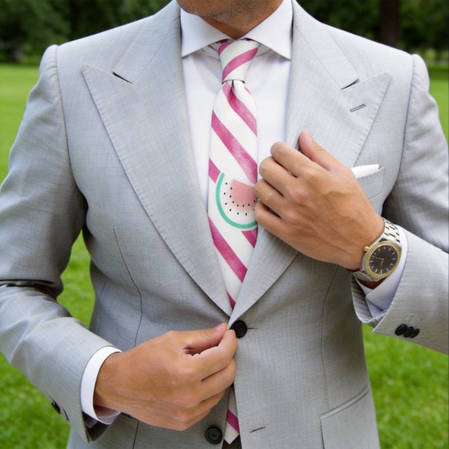 White With Pink Watermelon & Stripes Necktie