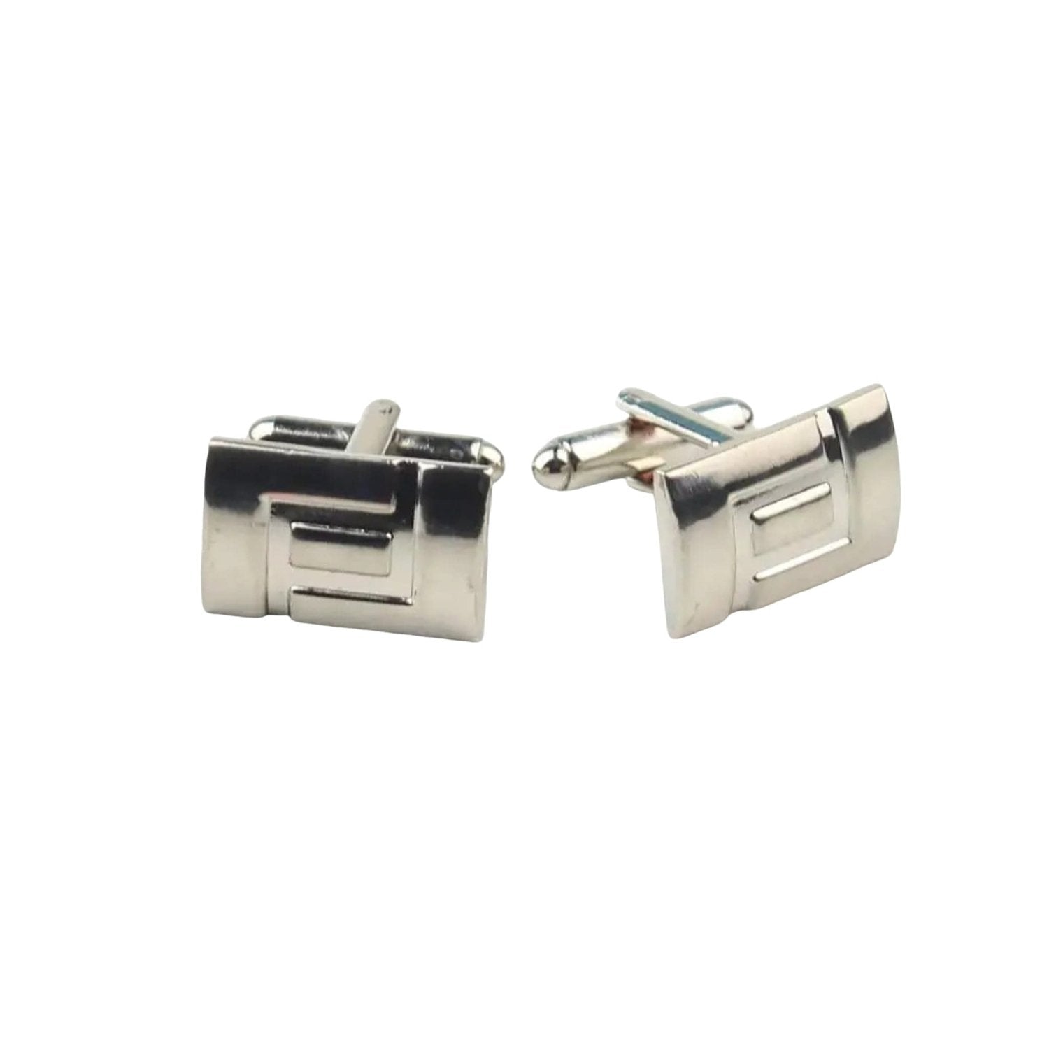 Silver With Silver Geometric Cufflink