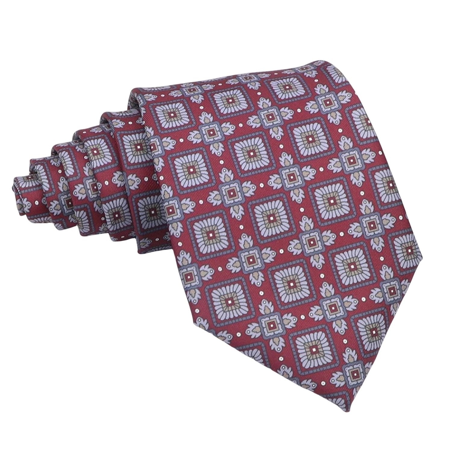 Red With Gray Square Necktie