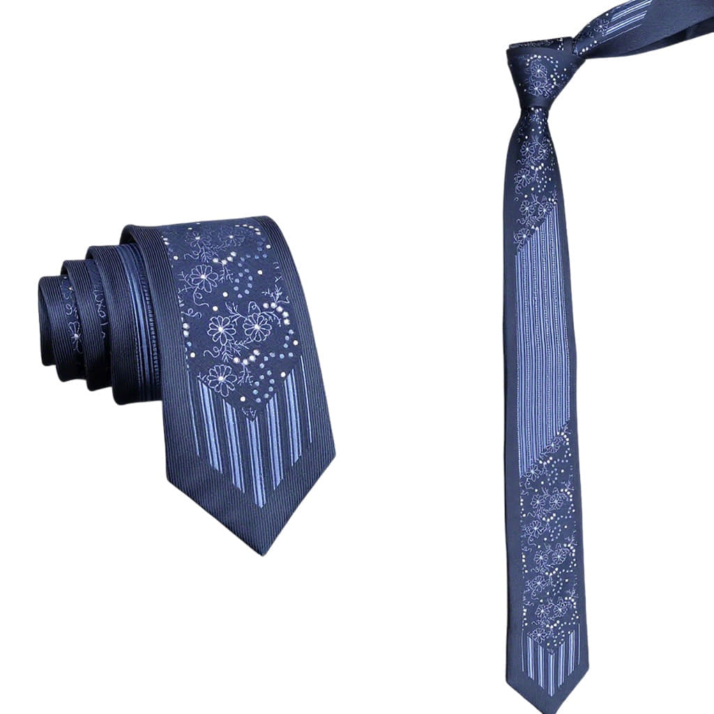 Navy Blue White Floral Necktie