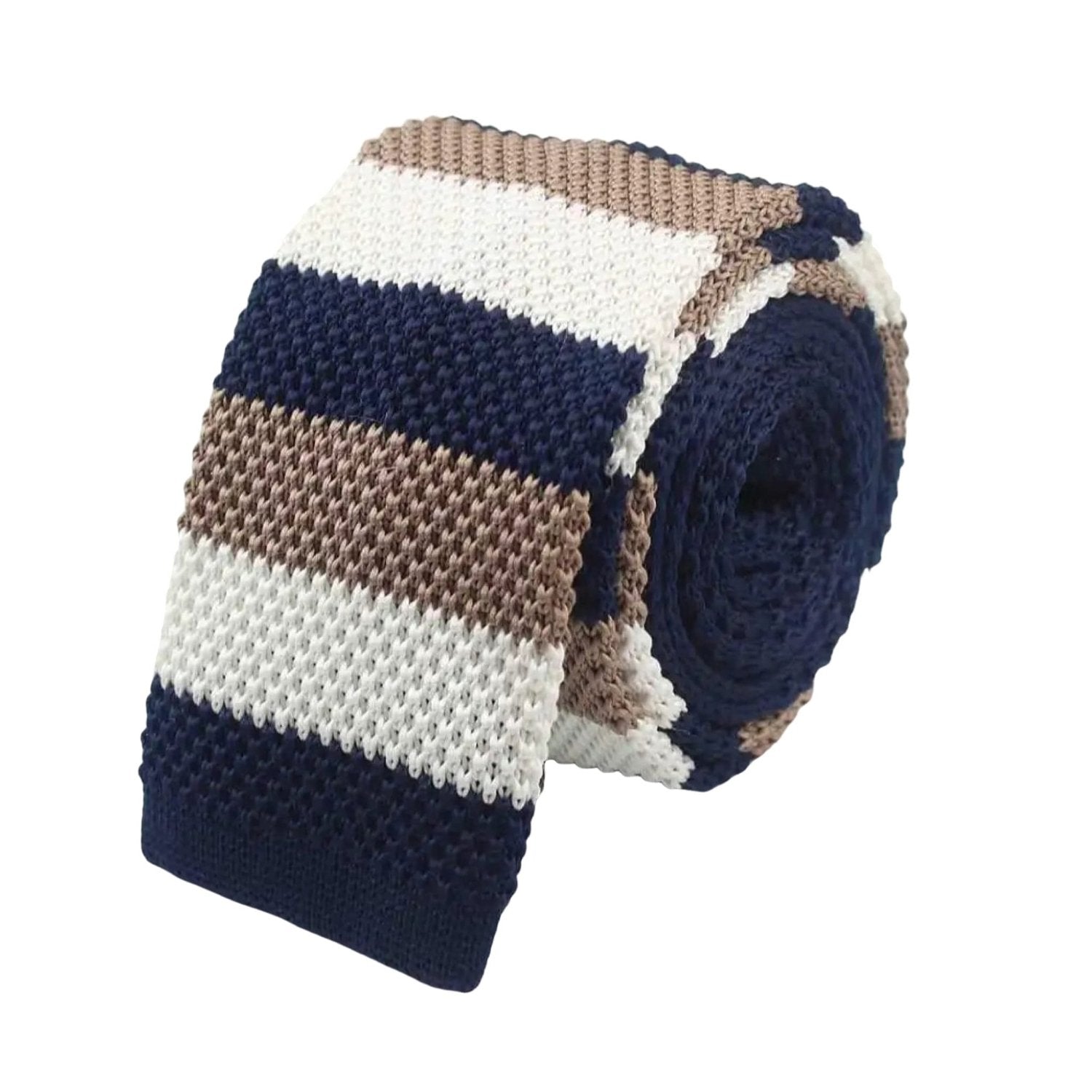 Navy Blue With Brown White Stripes Necktie