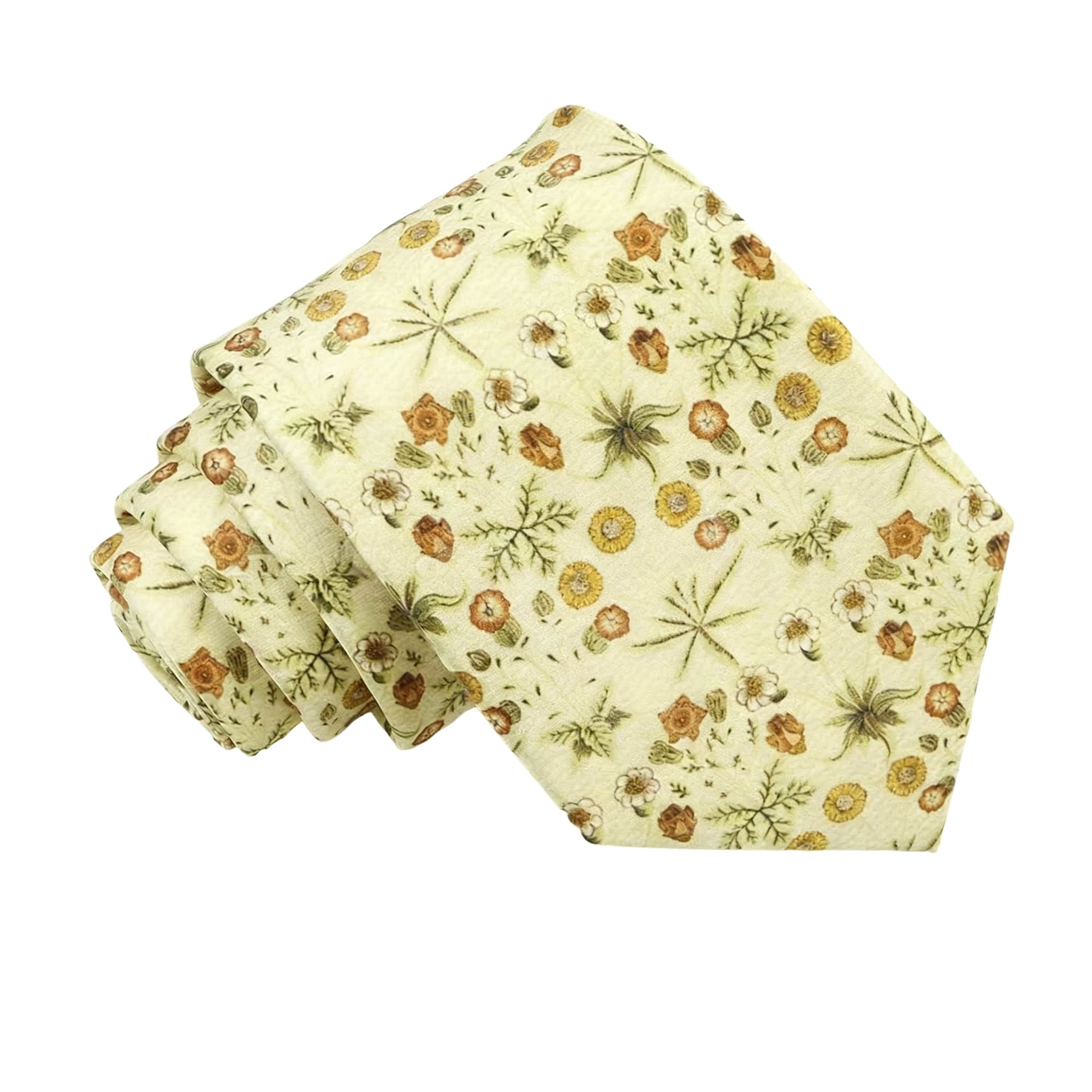 Pale Yellow Brown Floral Necktie