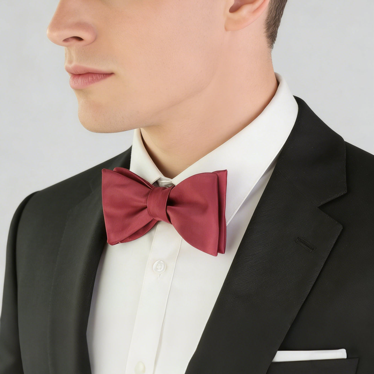 Burgundy Satin Hand‑Tied Men's Bow Tie