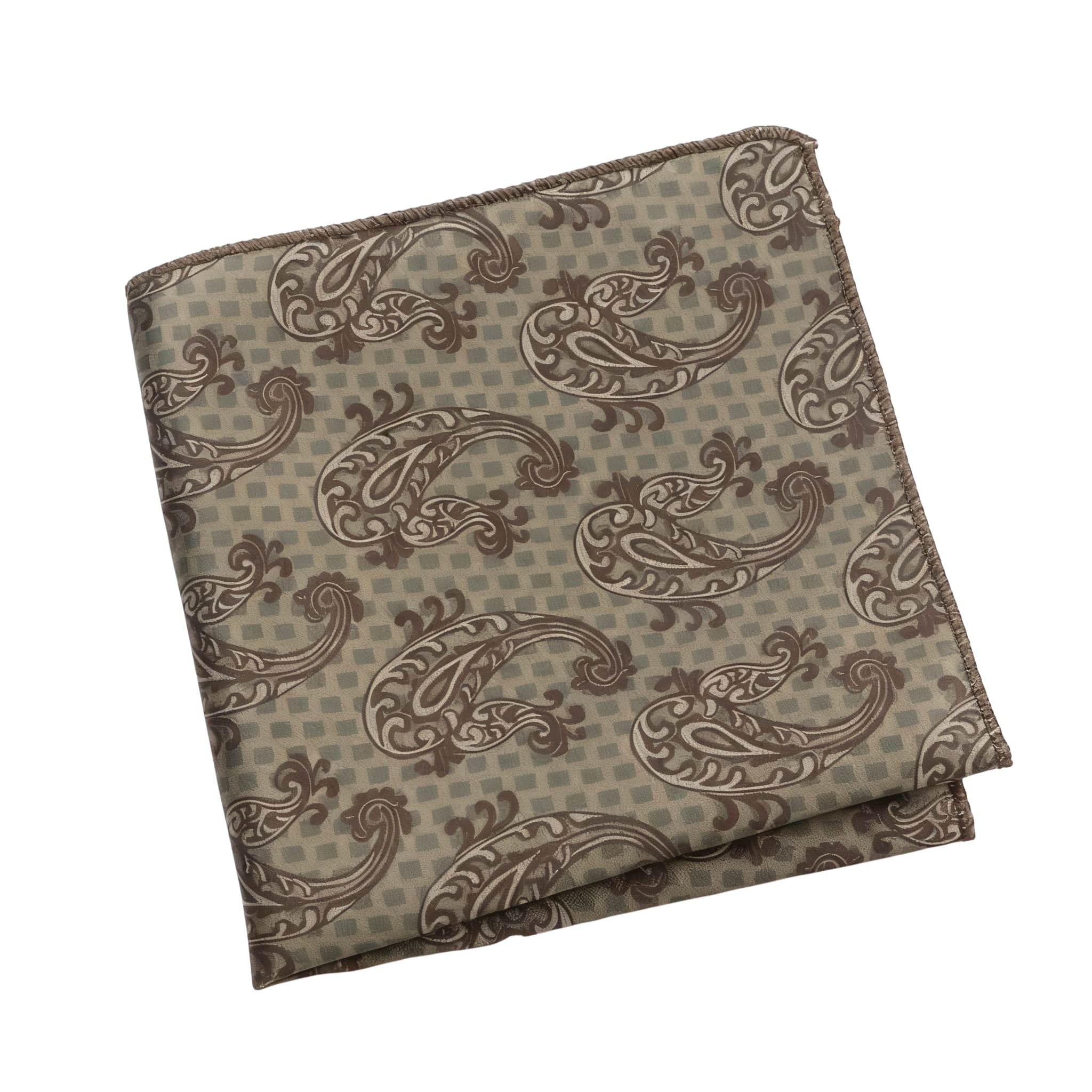 Olive Green Brown Paisley Pocket Square