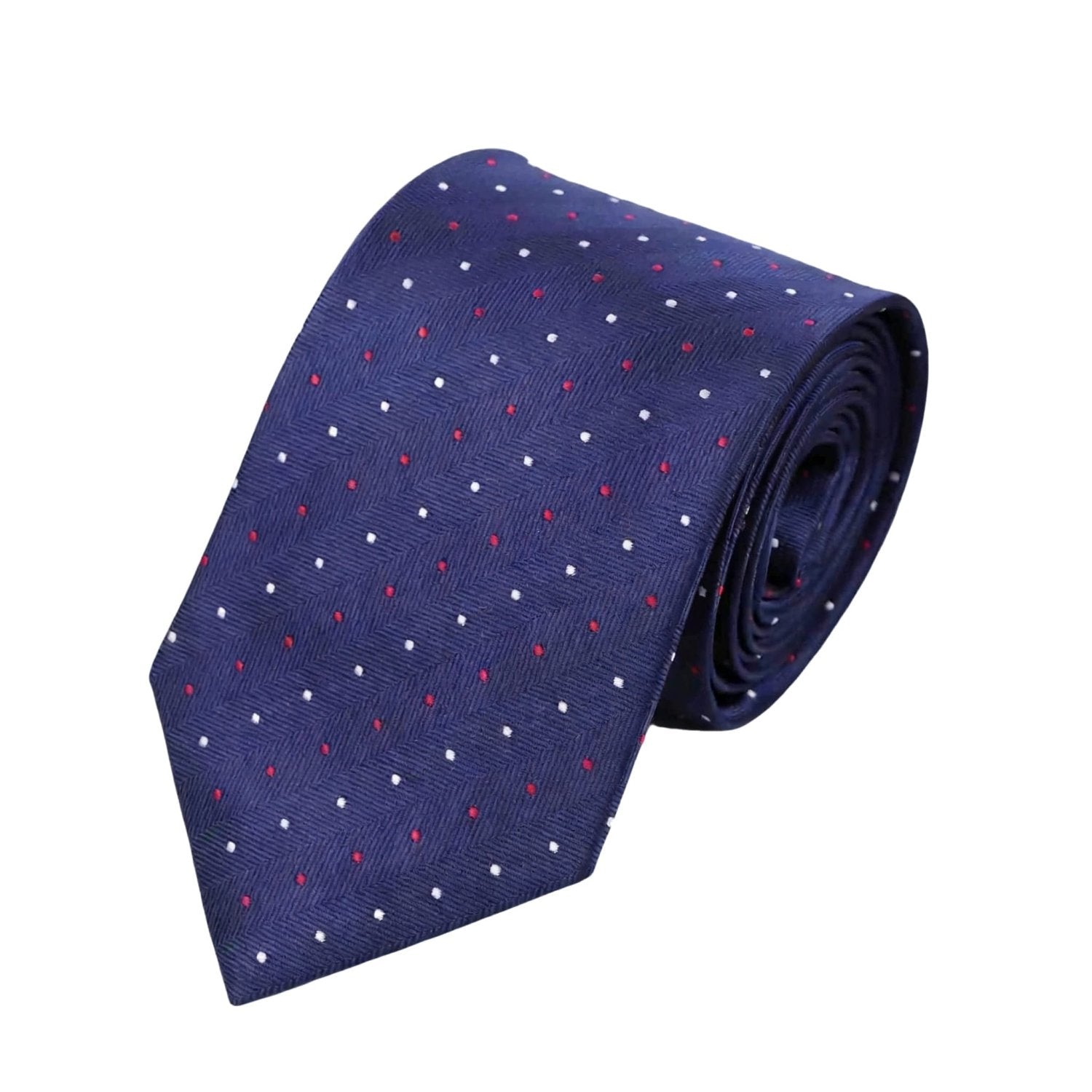 Navy Blue With Red White Polka Dots Necktie
