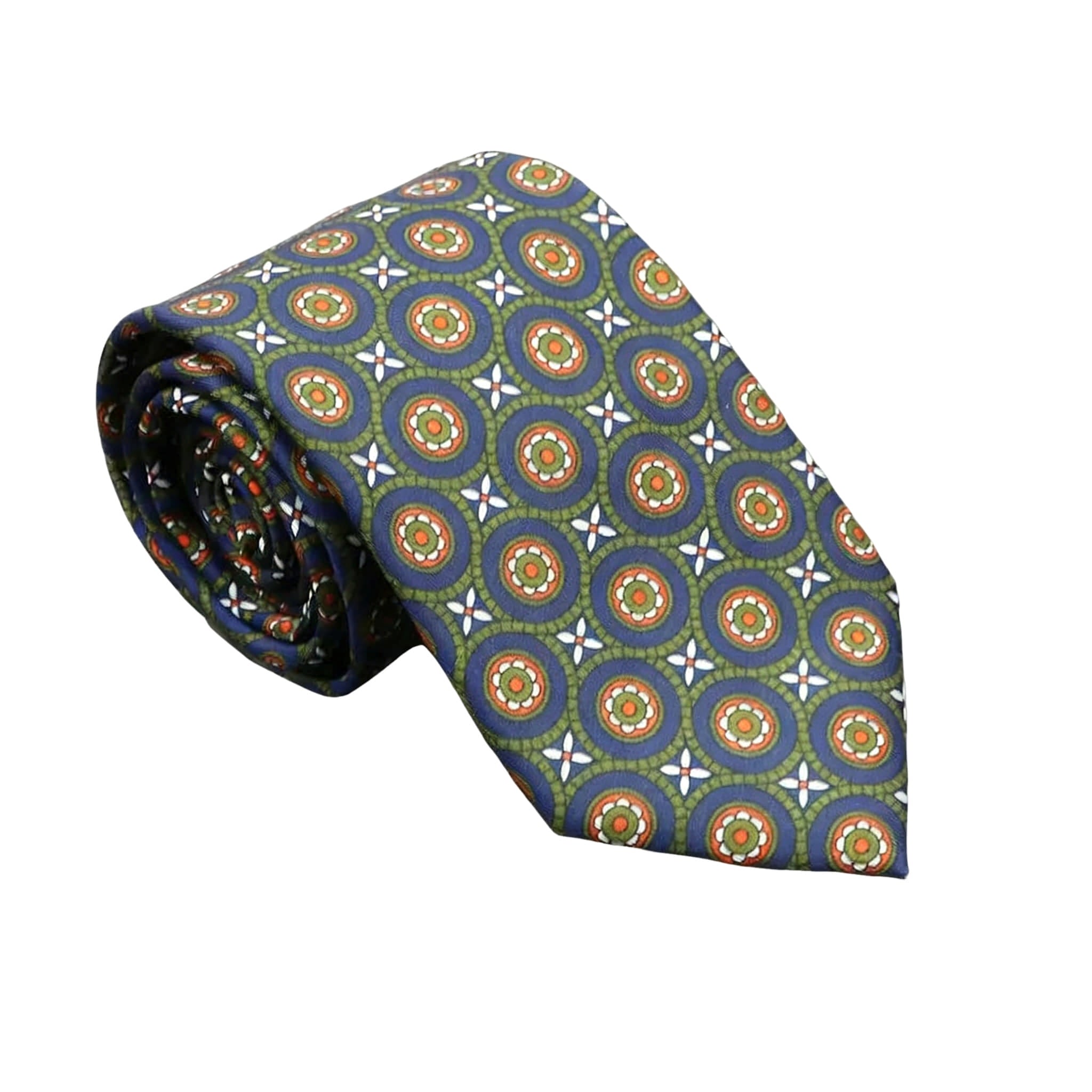 Dark Blue With Green-Orange Medallion Necktie