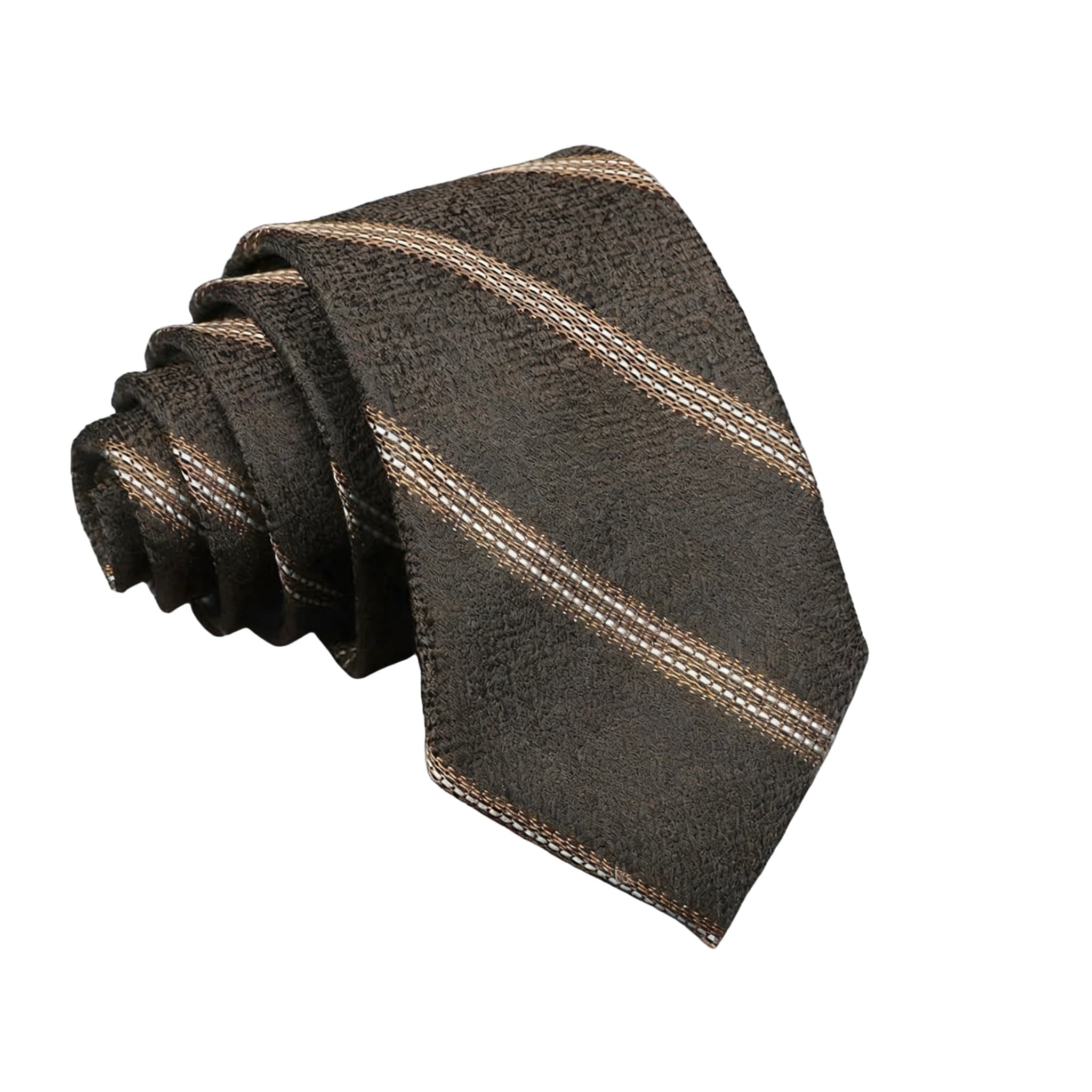 Dark Brown Beige Striped Necktie
