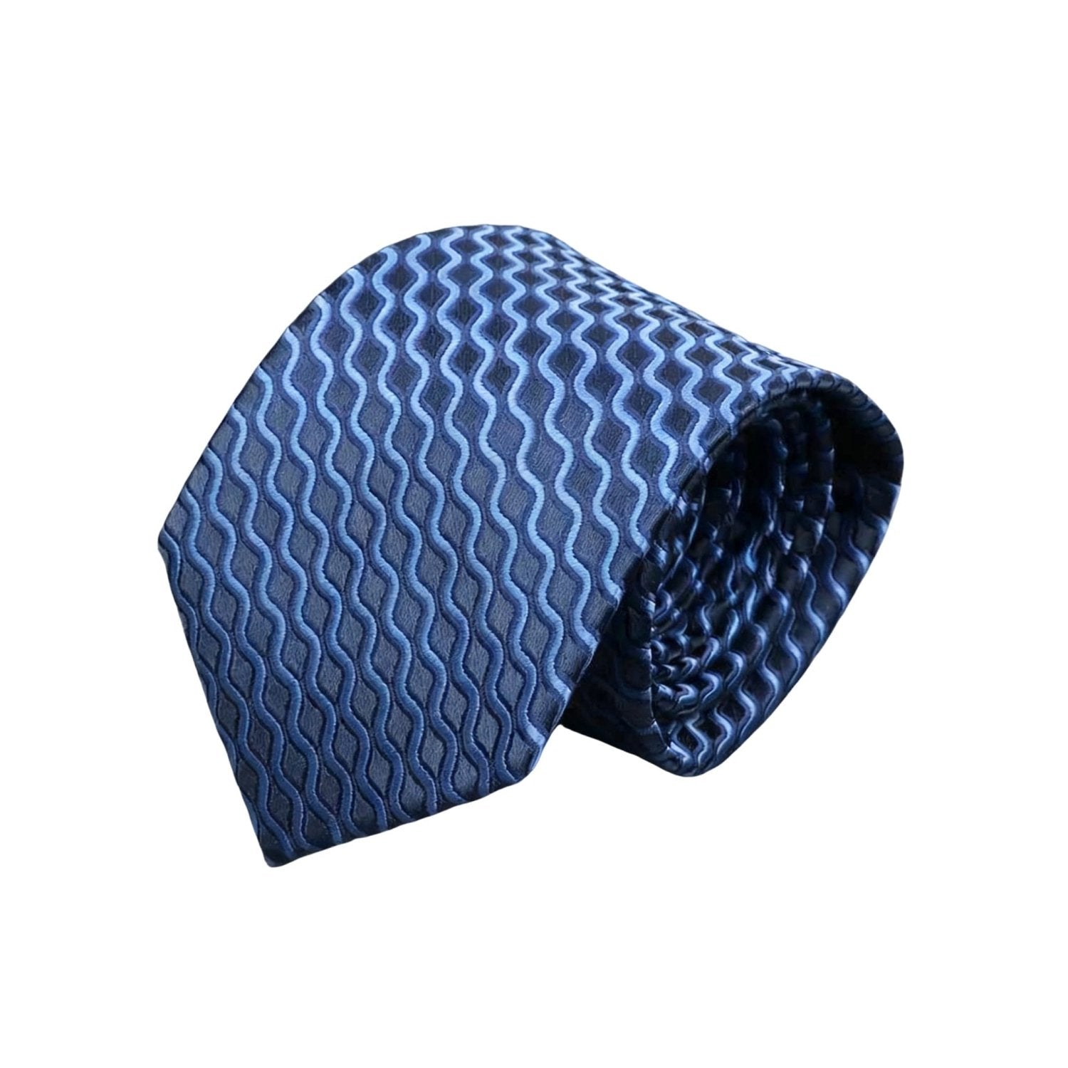 Dark Blue with Light Blue Wavy Stripes Necktie