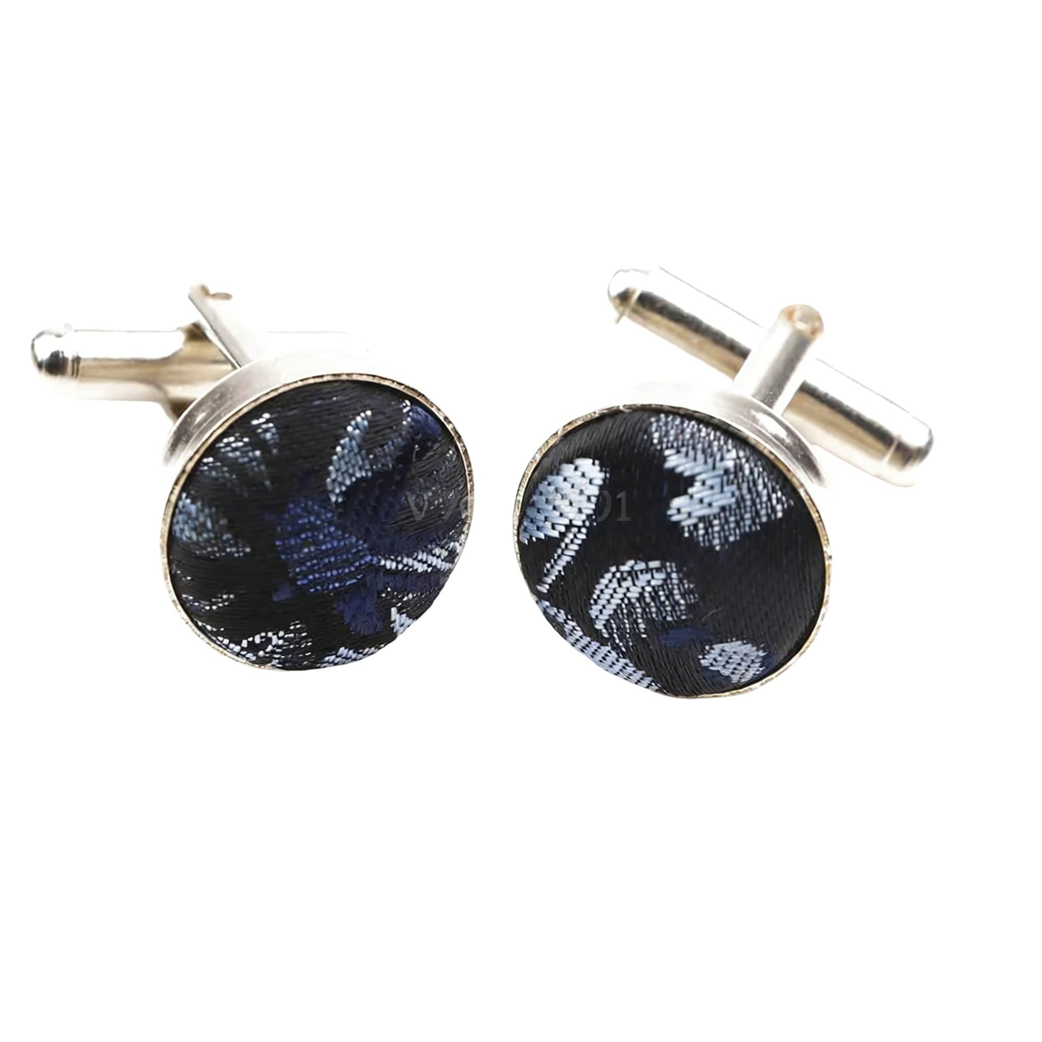 Black Blue Floral Cufflink