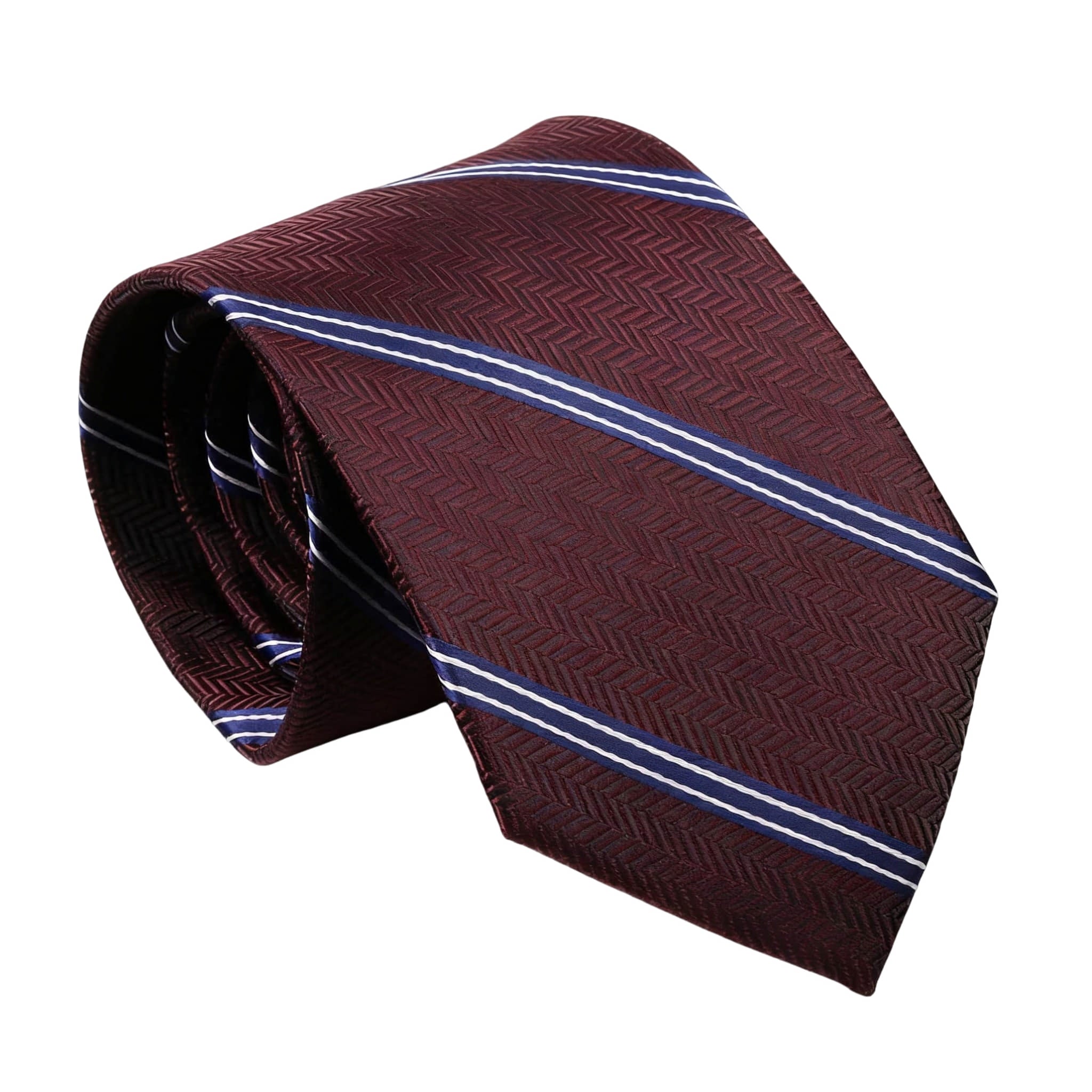 Burgundy Blue Striped Necktie