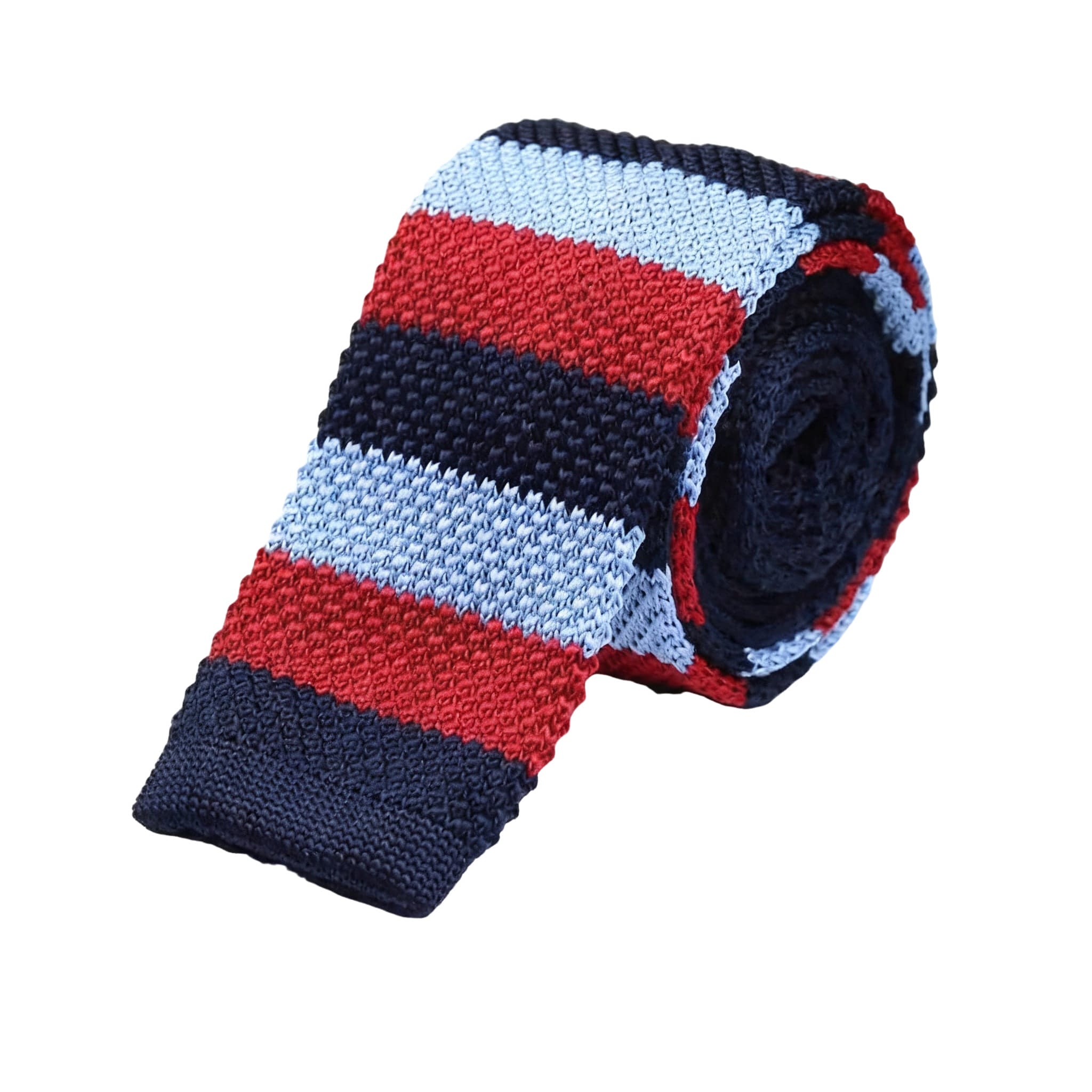 Navy Red Light Blue Stripe Knitted Necktie