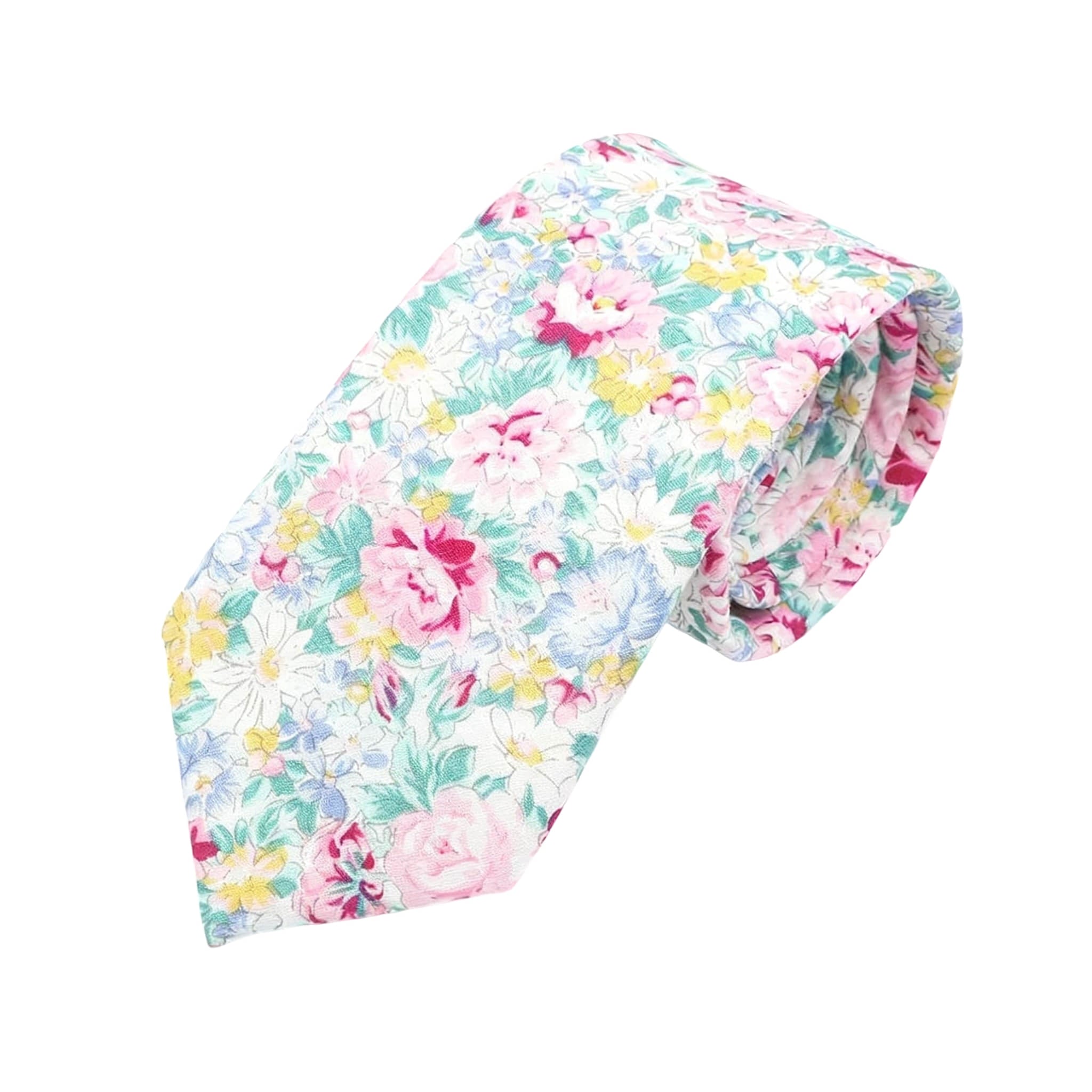 White Pink Floral Necktie