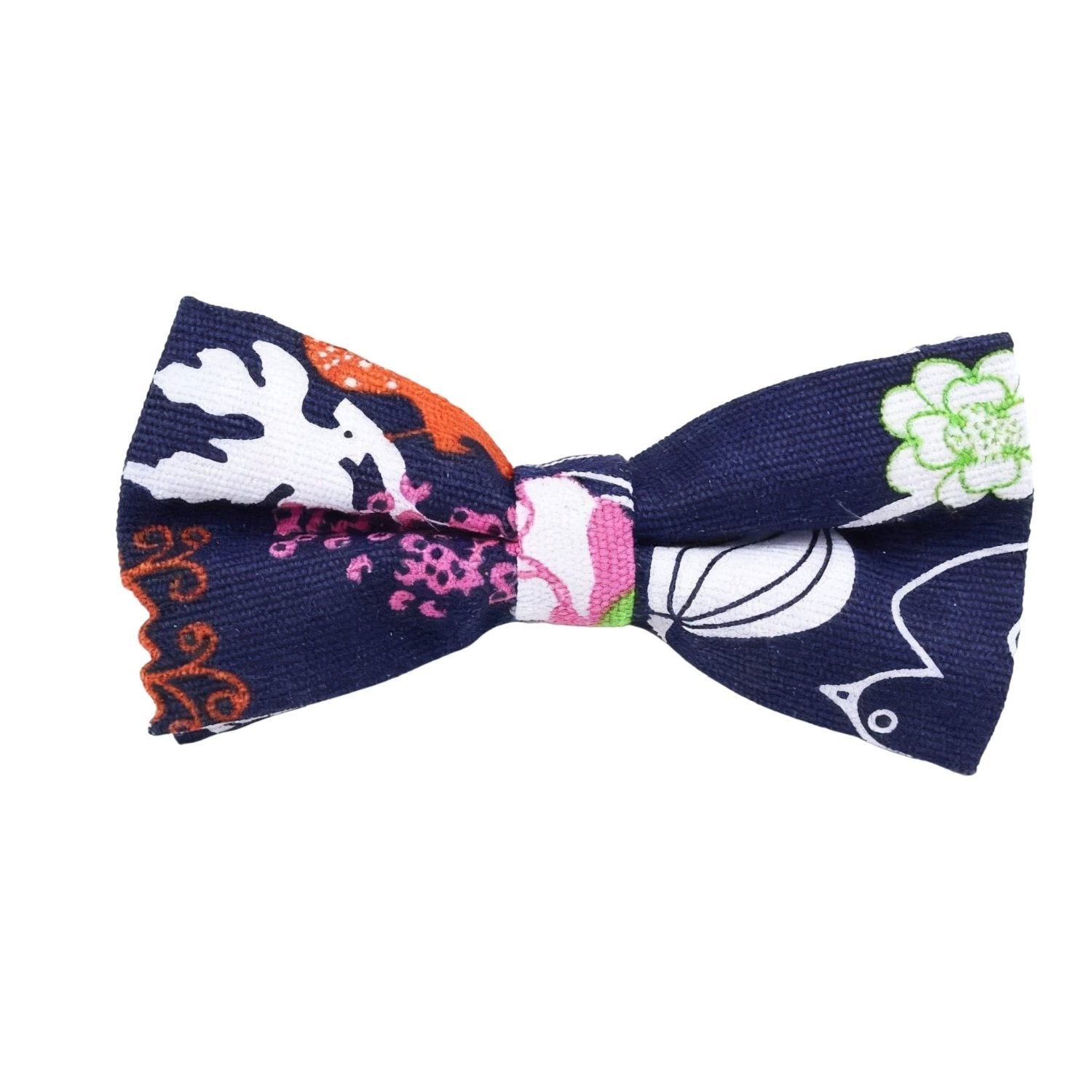 Navy Blue With Multicolor Floral And Bird Bowtie