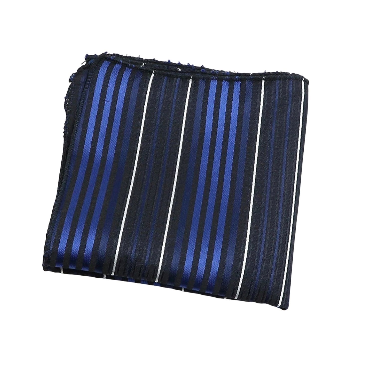 Black with Blue White Stripes Pocket Square