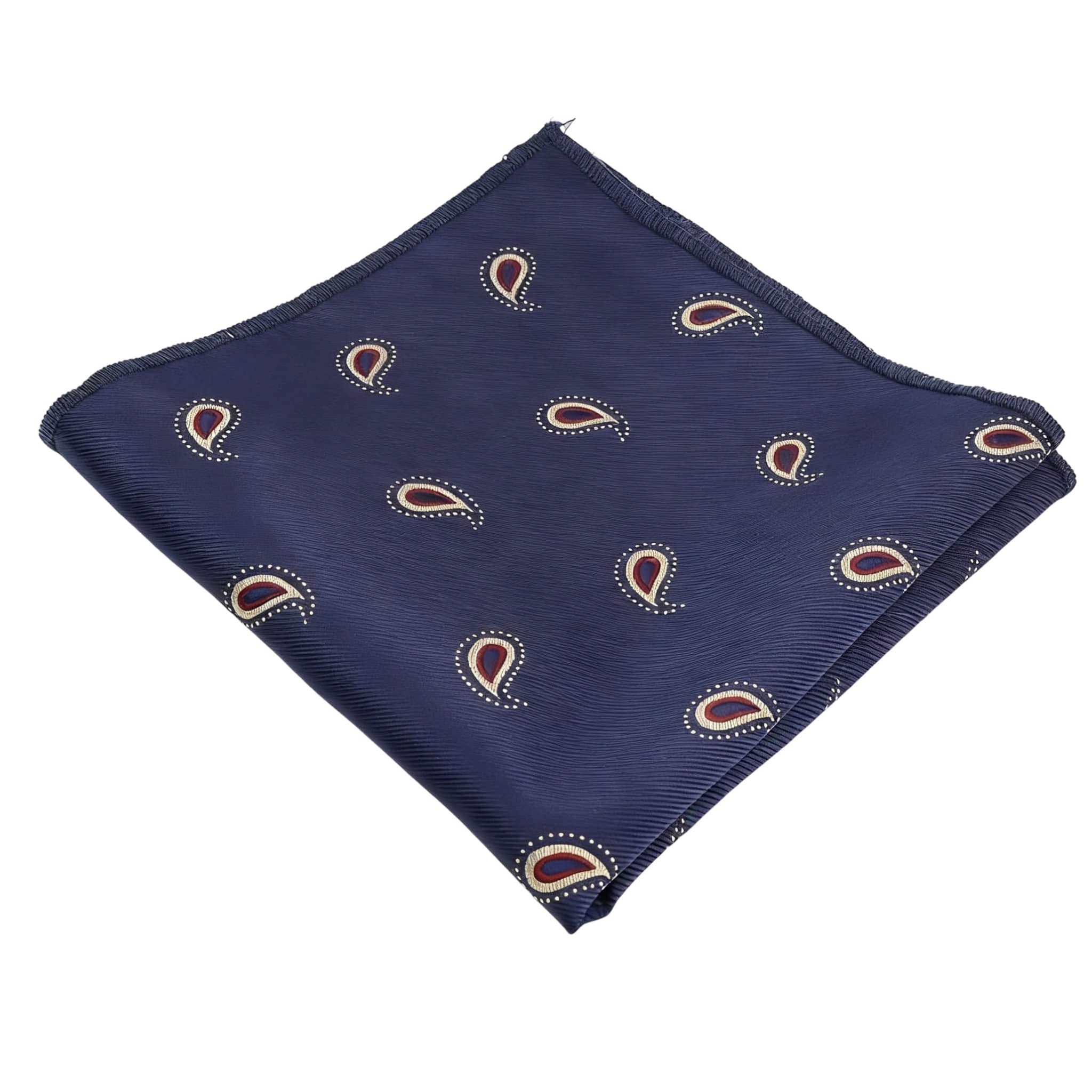 Navy Blue Red Paisley Pocket Square