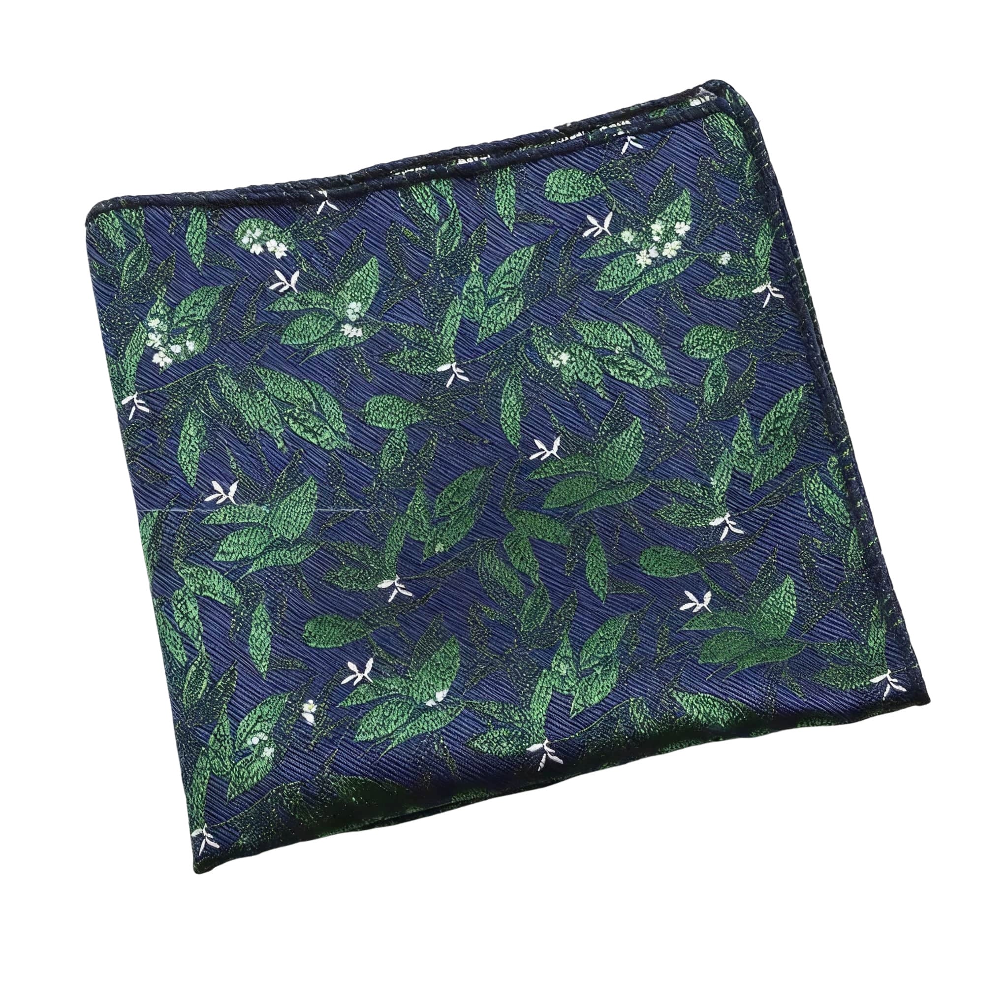 Navy Blue Green Leaf Pocket Square