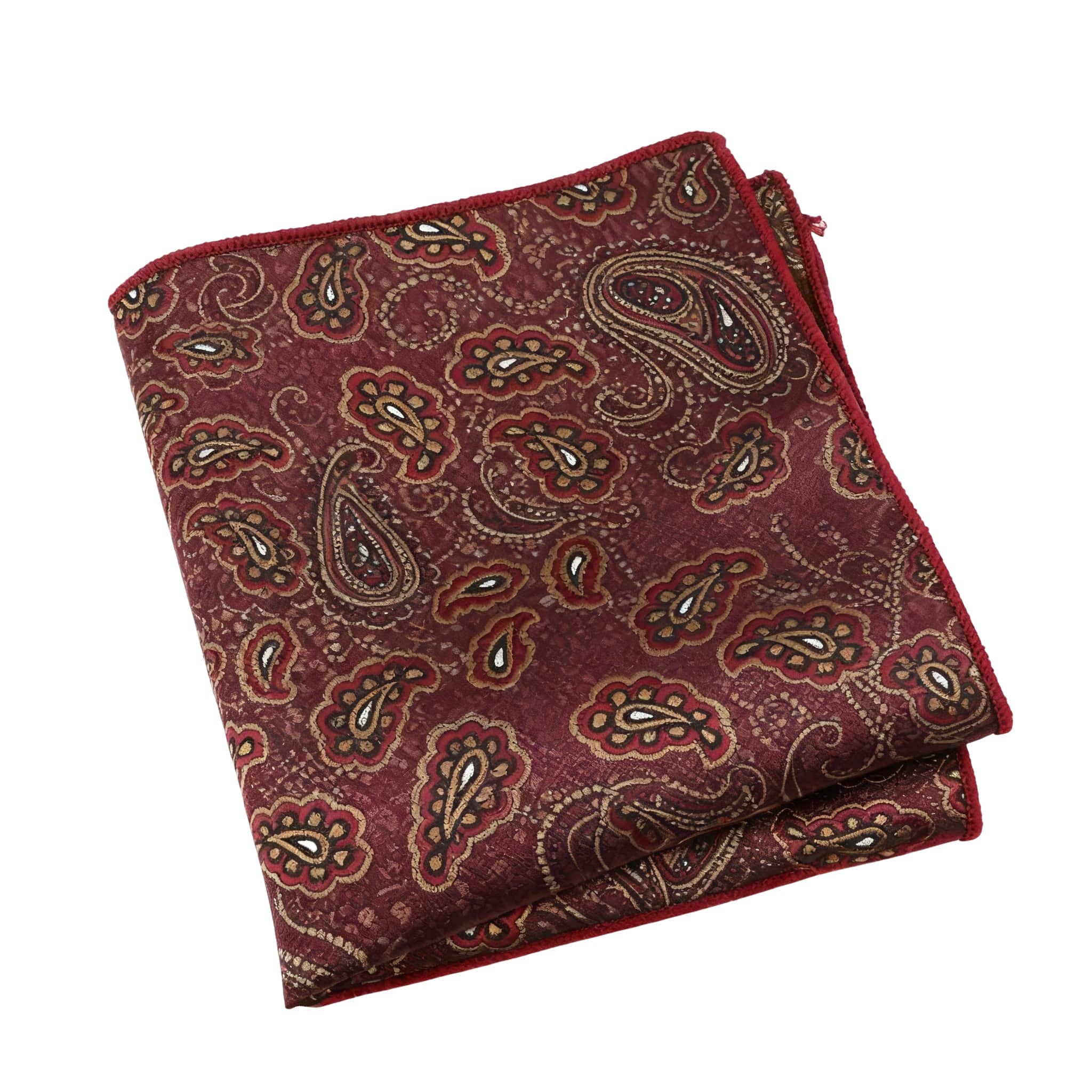 Maroon Gold Paisley Pocket Square