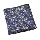 Navy Blue Silver Floral Pocket Square