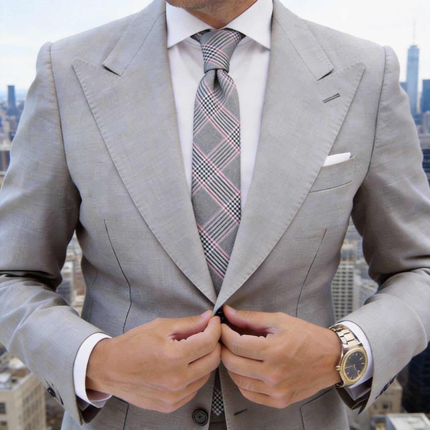 Gray With Red Plaid Necktie