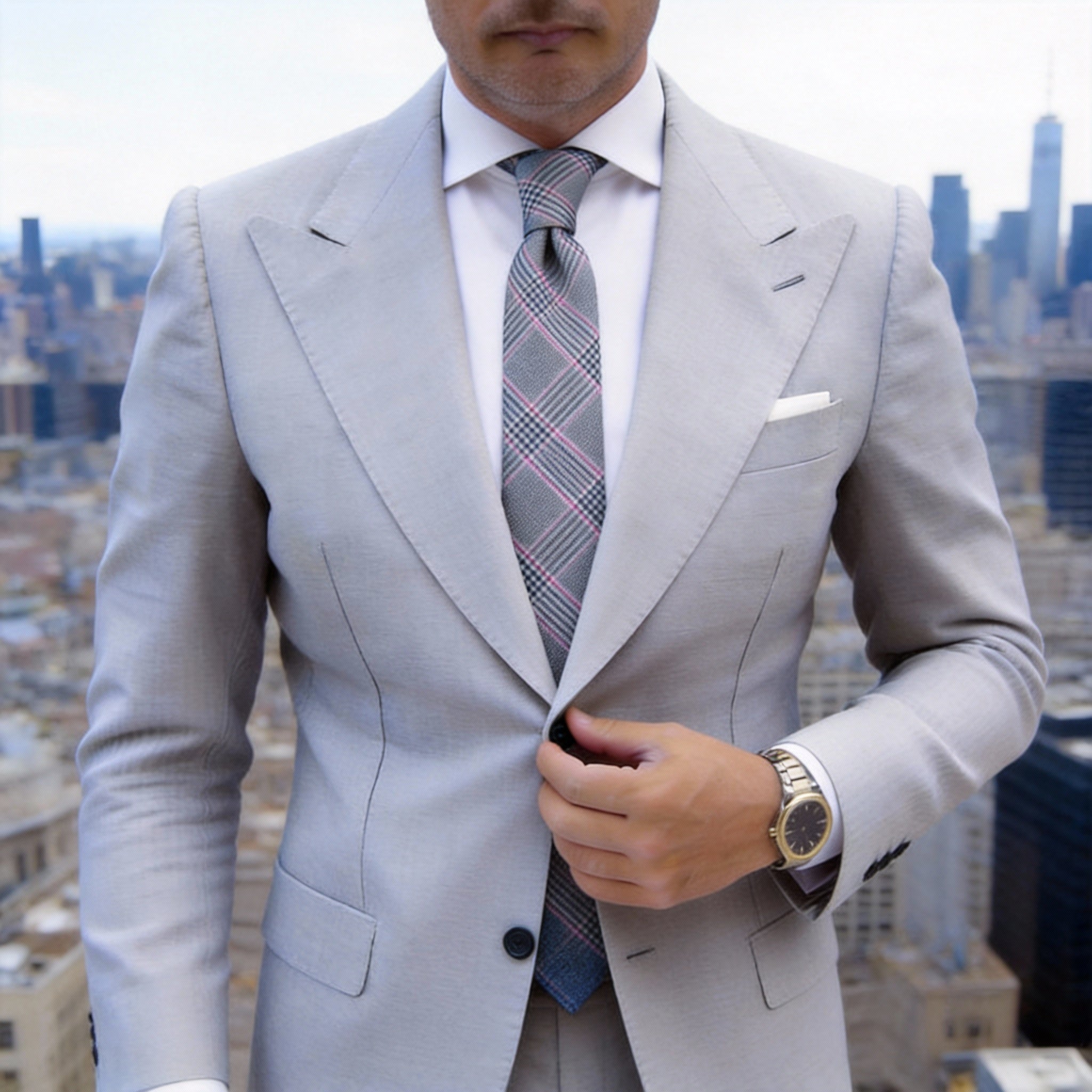 Gray With Red Plaid Necktie