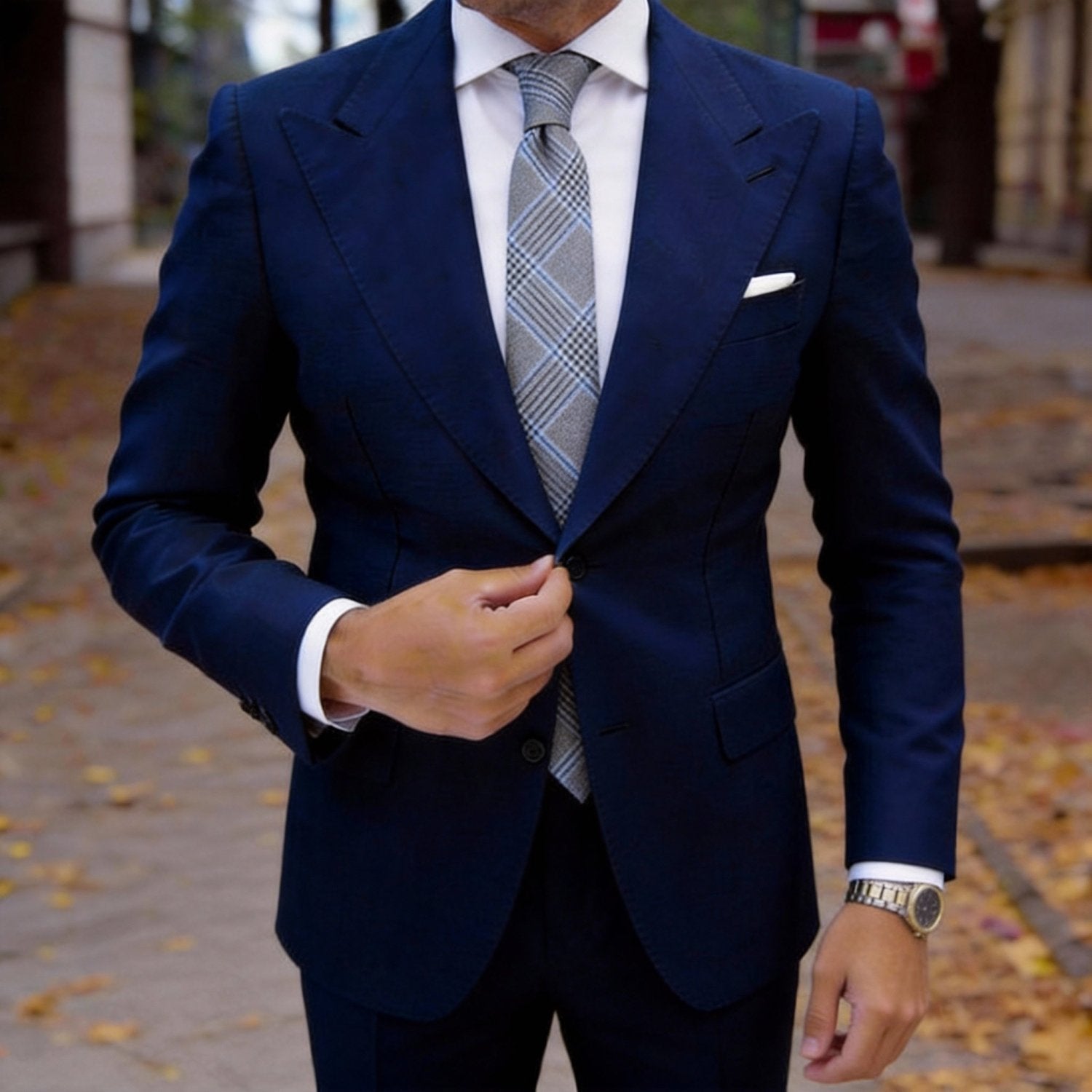 Gray With Blue Plaid Necktie
