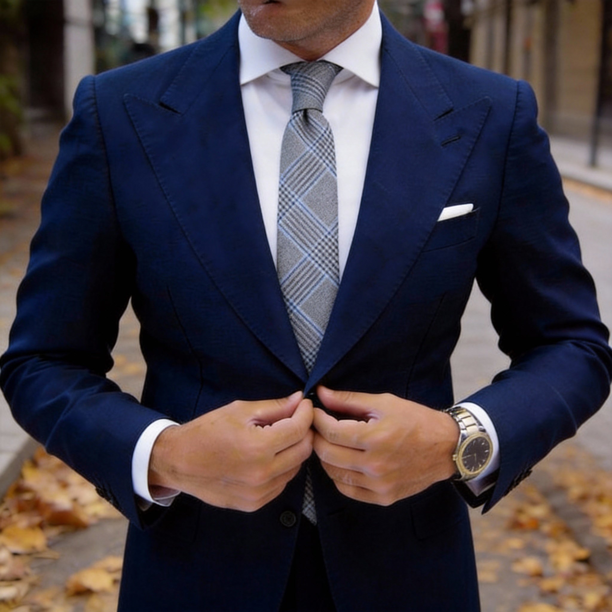 Gray With Blue Plaid Necktie