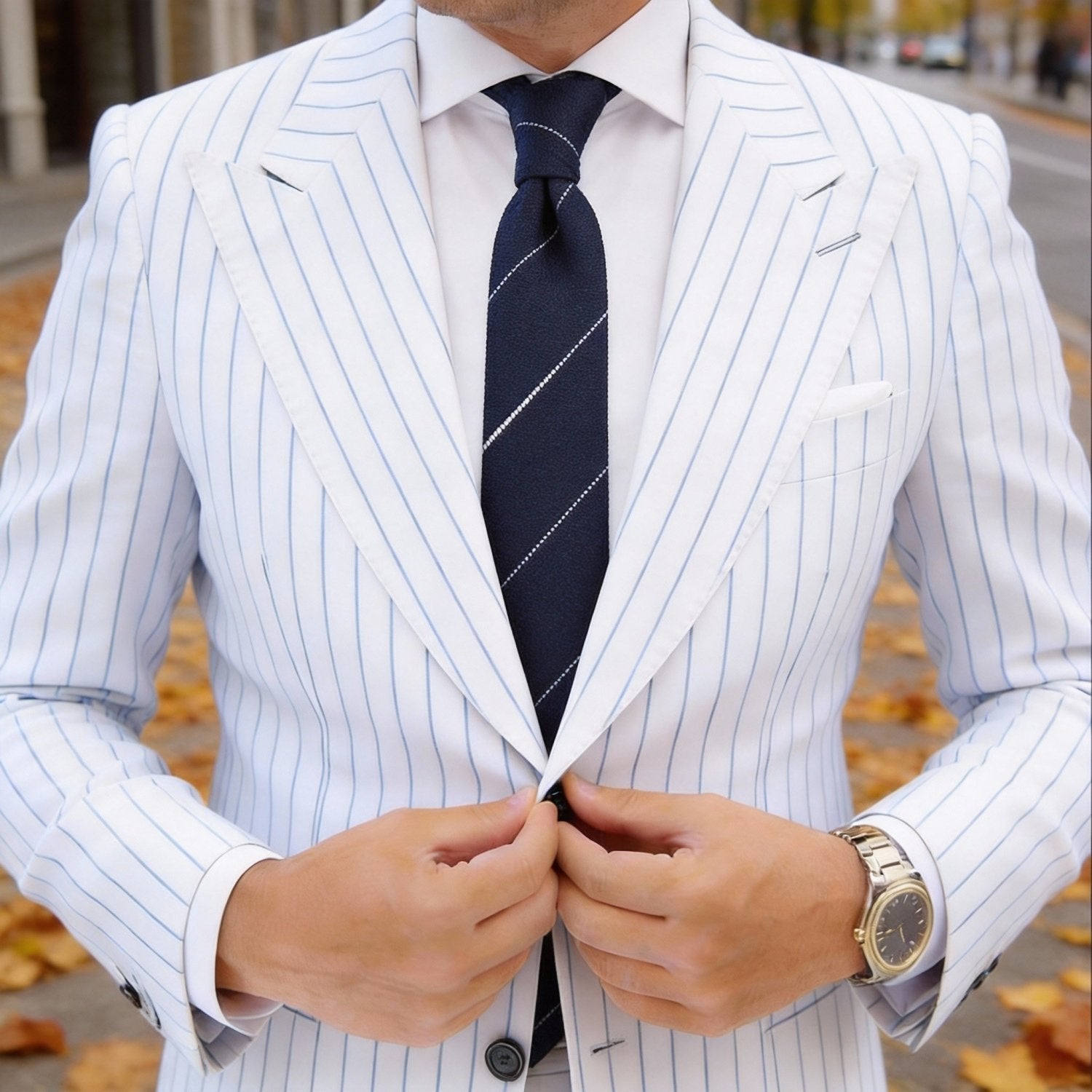 Navy Blue With White Thin Stripes Necktie