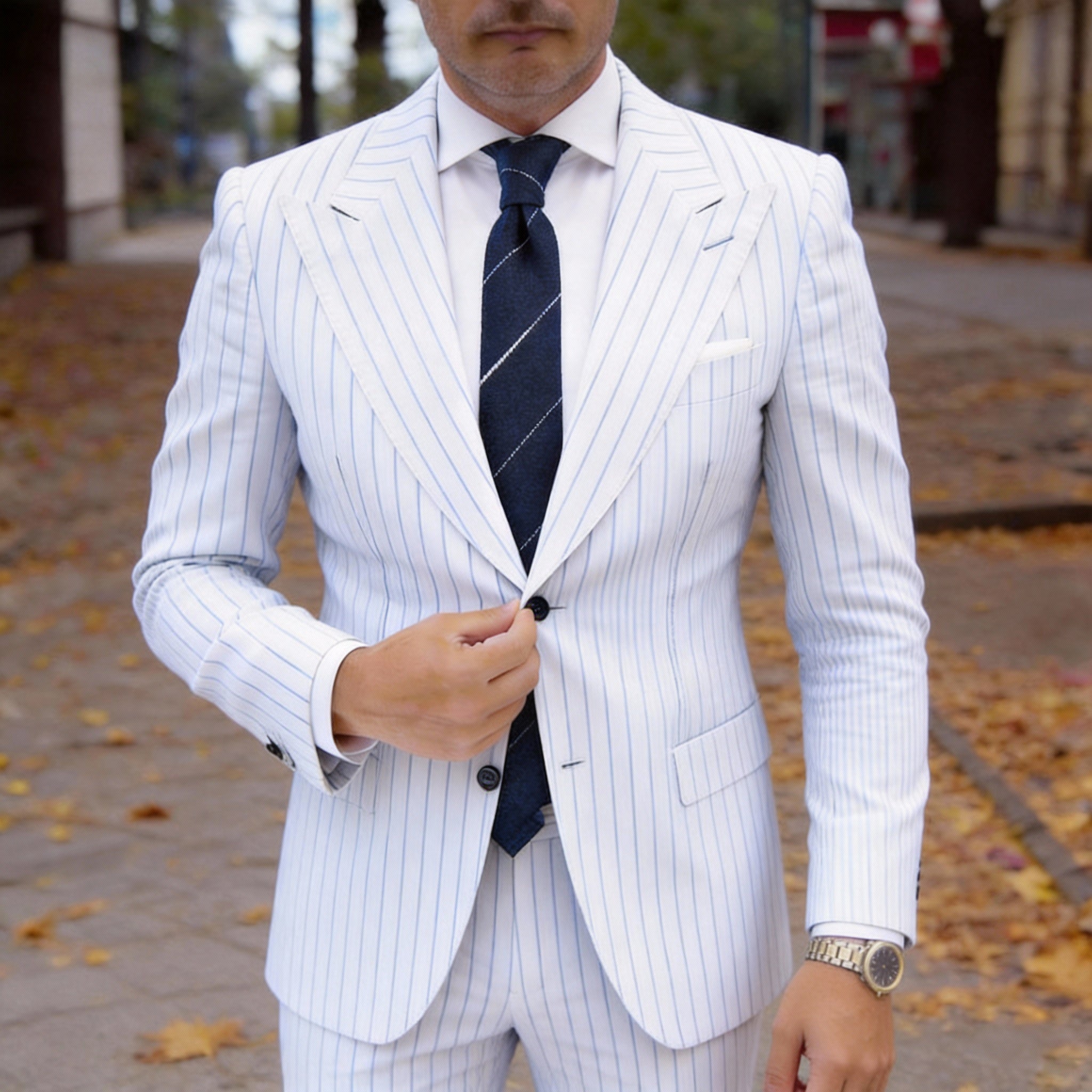 Navy Blue With White Thin Stripes Necktie