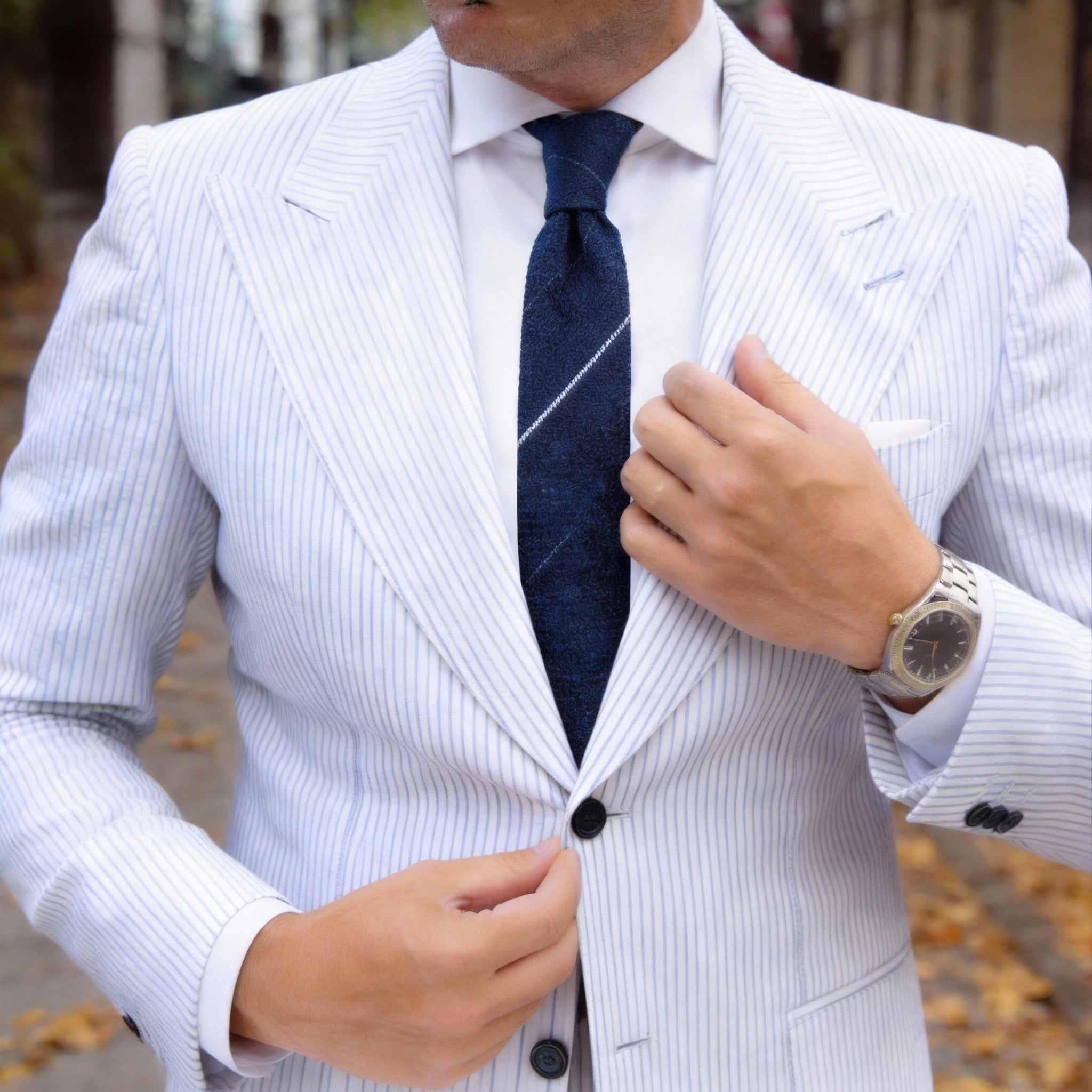 Navy Blue With White Thin Stripes Necktie