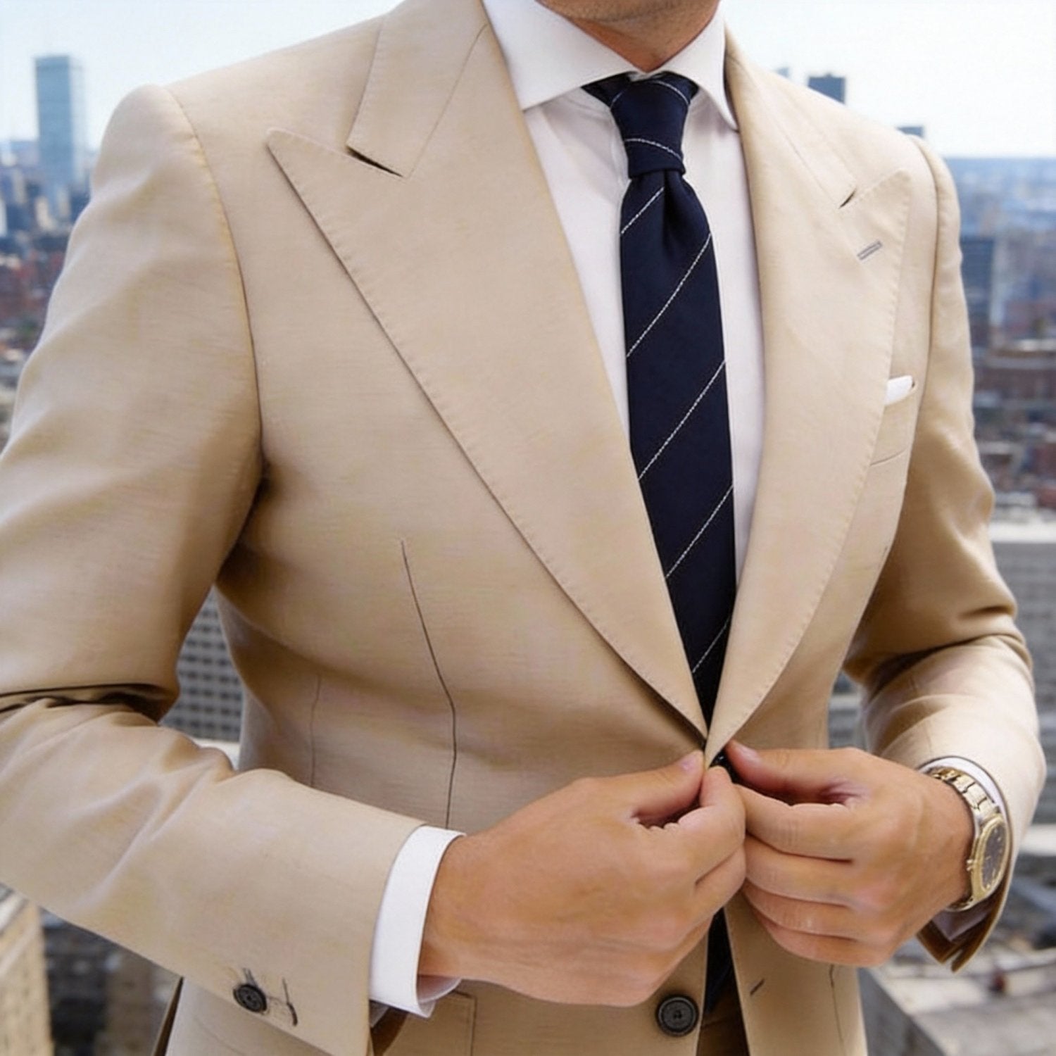 Dark Blue Necktie With White Thin Stripes