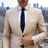 Dark Blue Necktie With White Thin Stripes