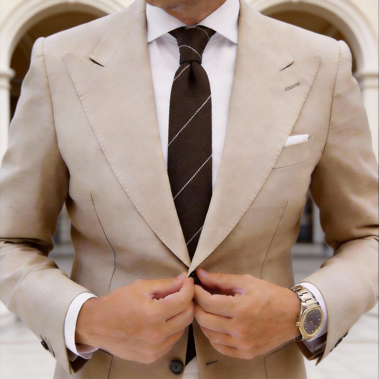 Brown With White Striped Necktie