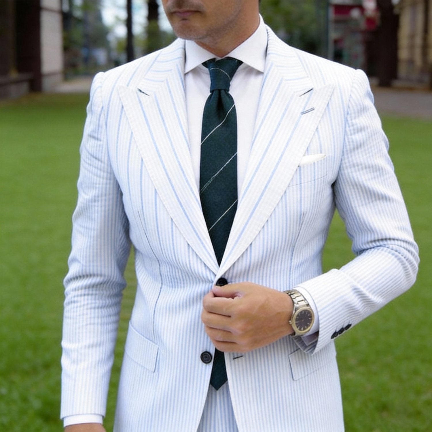 Dark Green Necktie With White Stripe