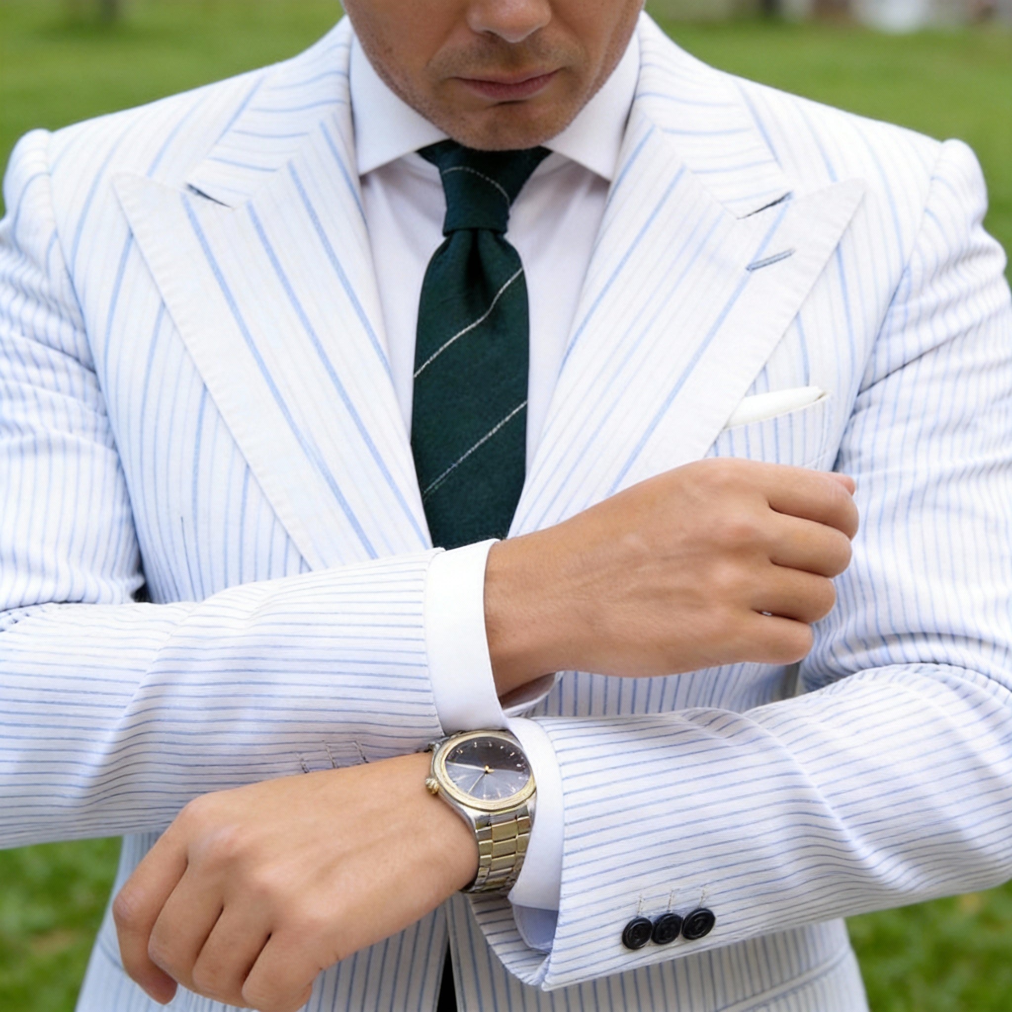 Dark Green Necktie With White Stripe