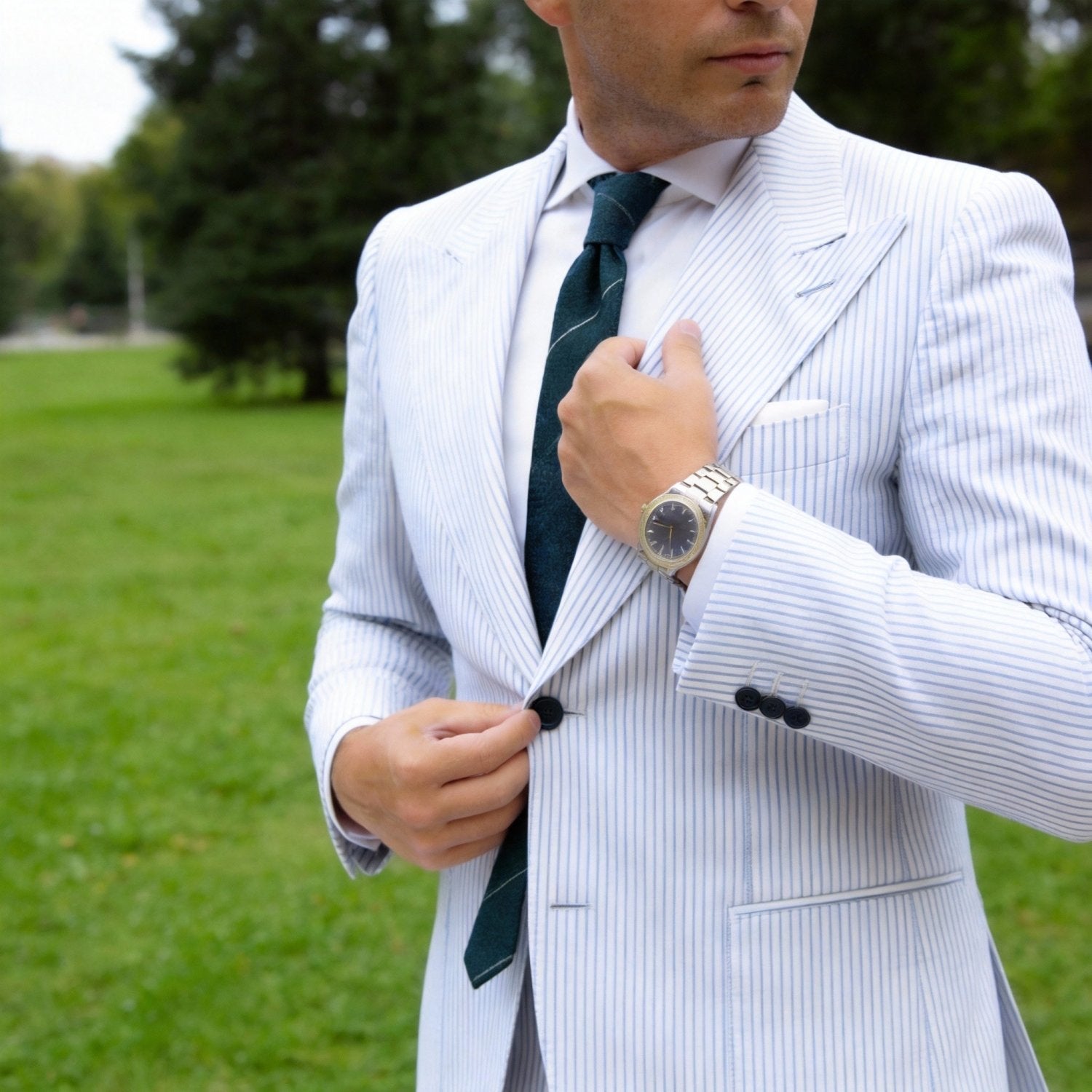 Dark Green Necktie With White Stripe