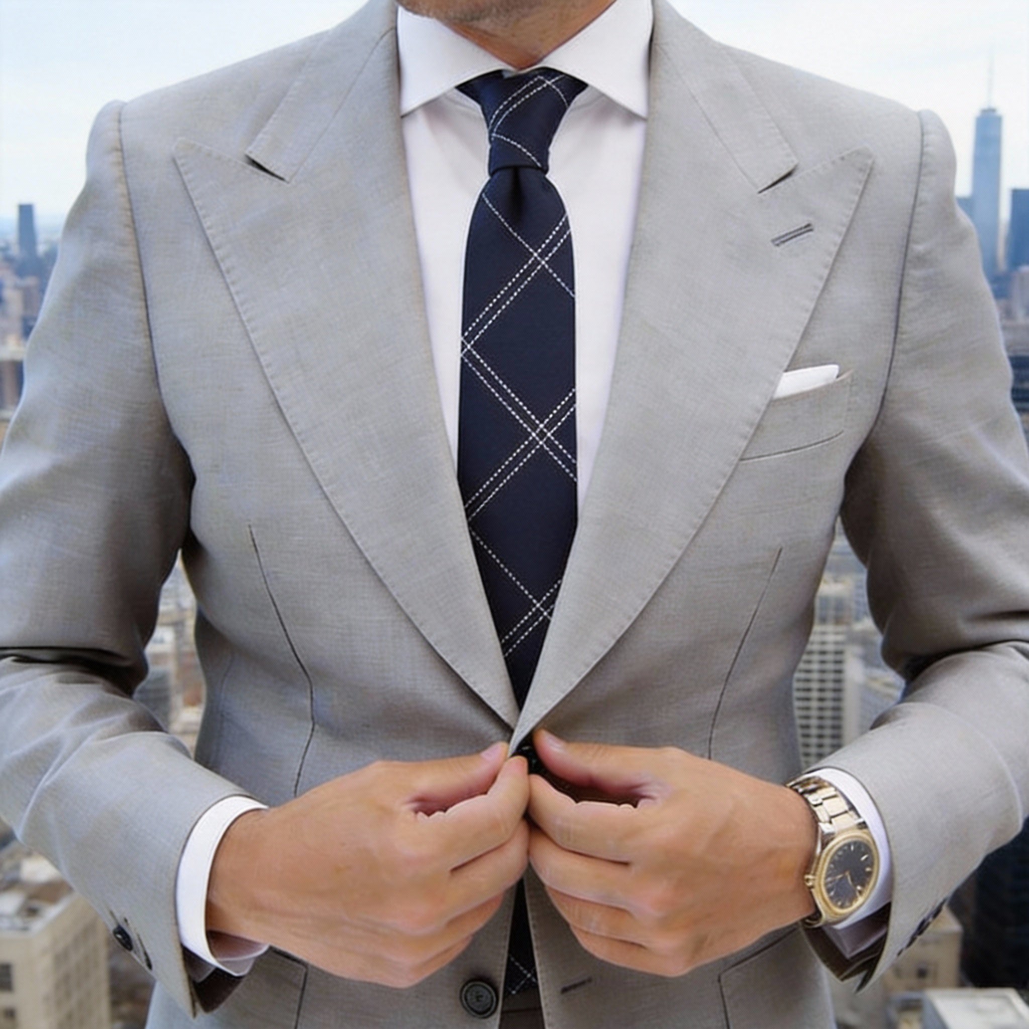 Navy With White Grid Necktie