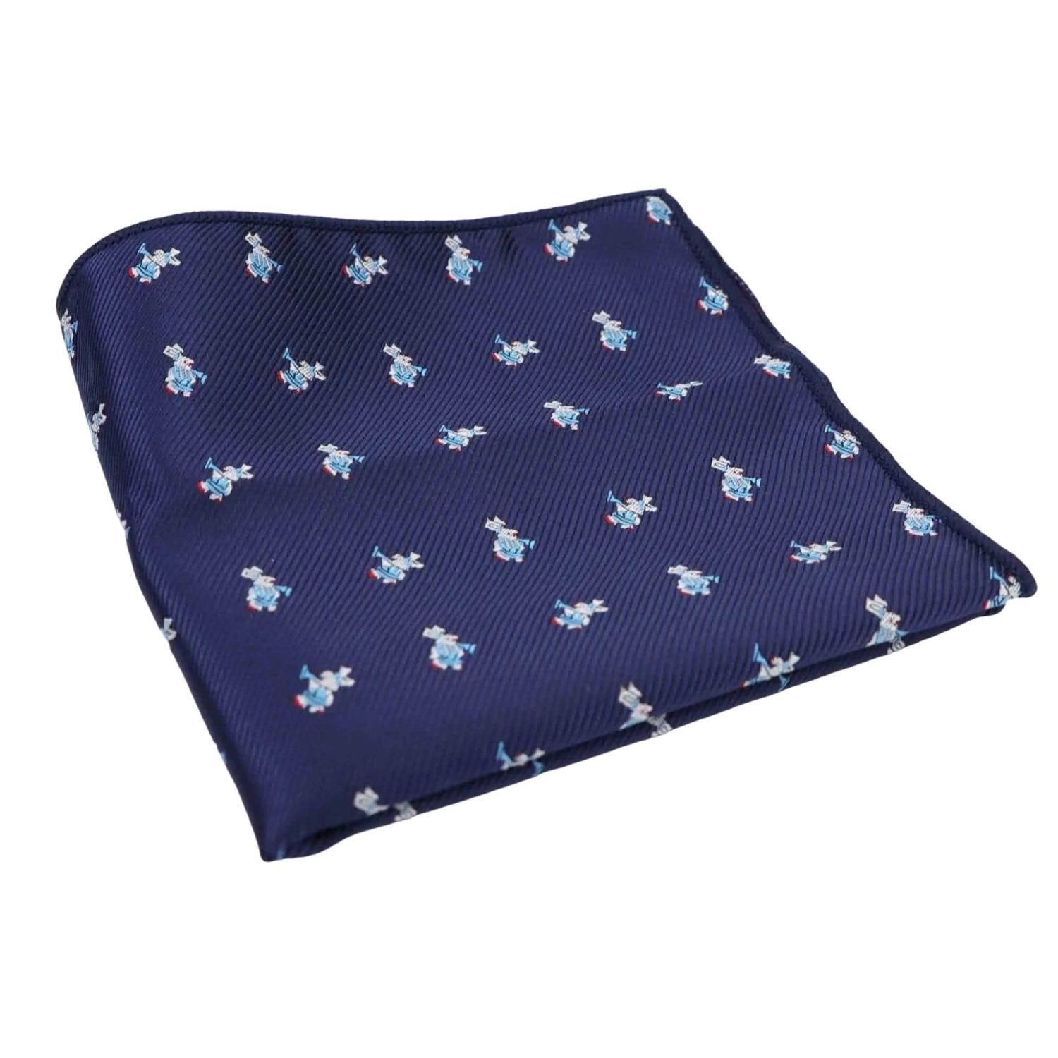 Navy Blue with White Cartoon Rabbit Pocket Square