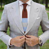 Brown With Light Blue Gray Striped Knitted Necktie