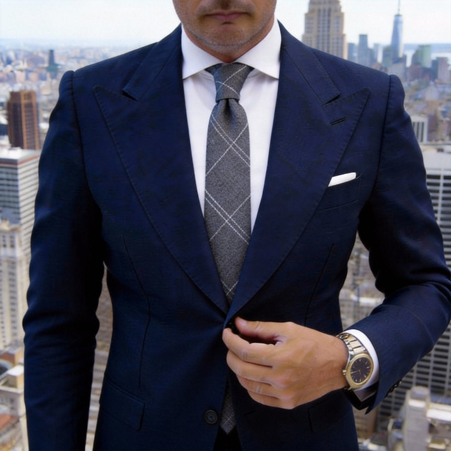 Gray With White Grid Necktie