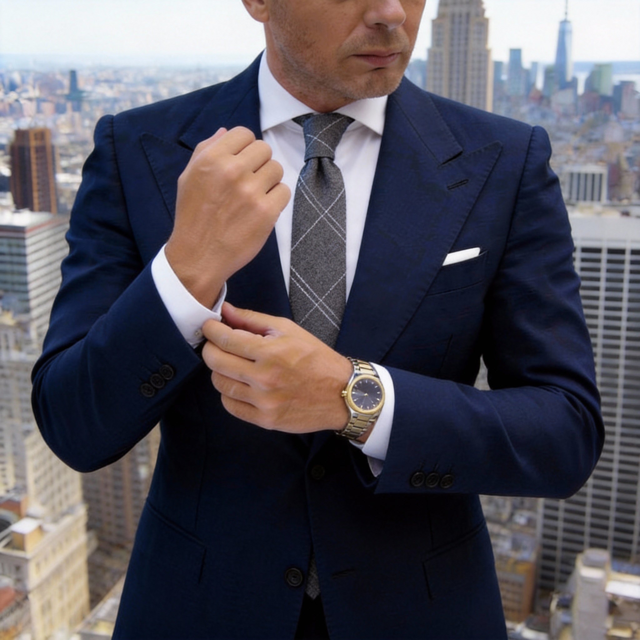 Gray With White Grid Necktie