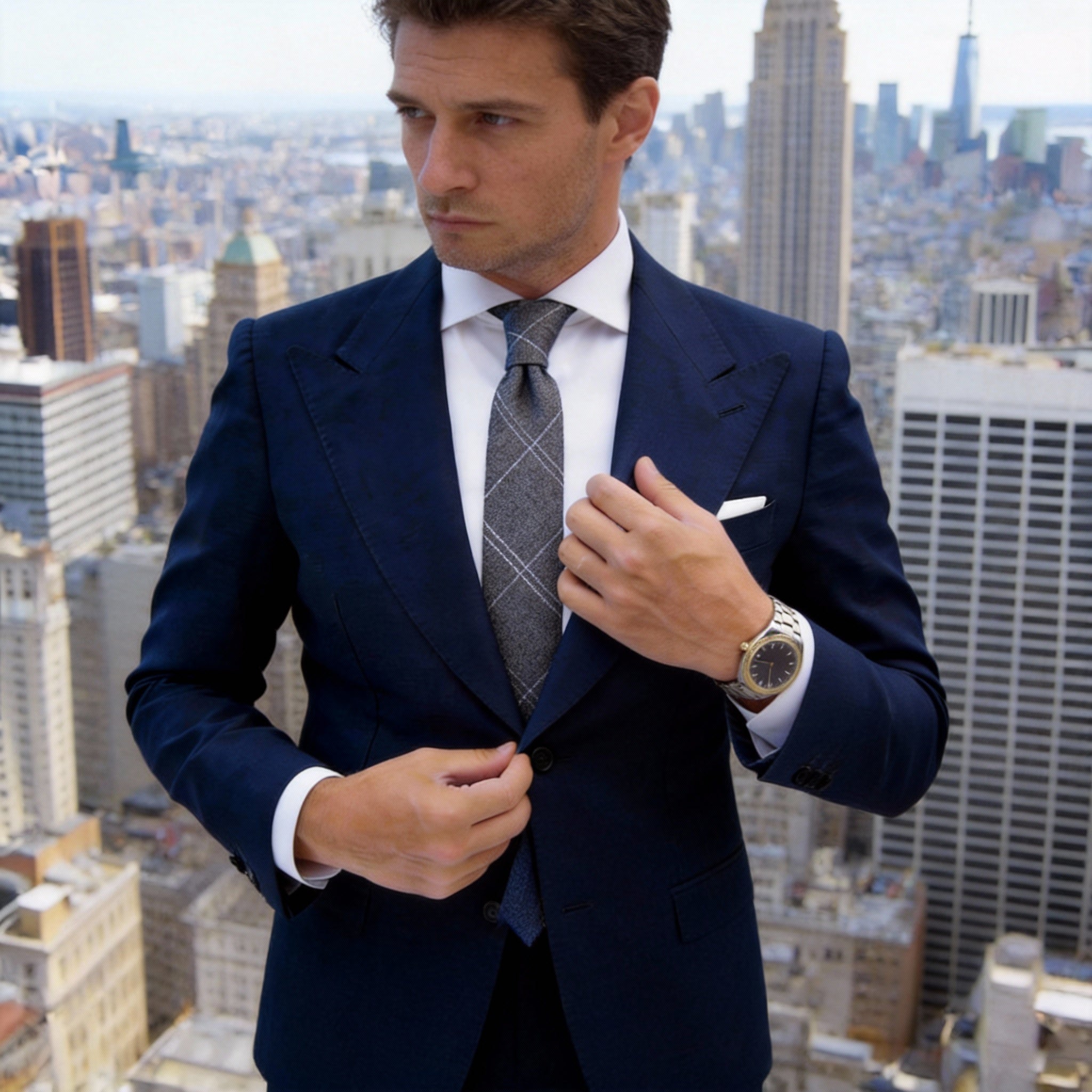 Gray With White Grid Necktie