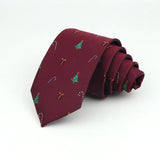 Burgundy With Green Christmas Tree And Candy Cane Necktie